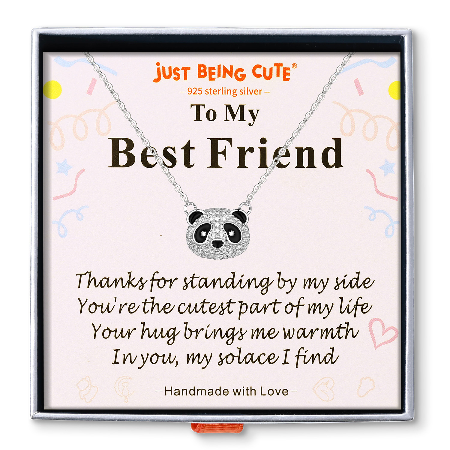 Just Being Cute Panda Necklace Gifts for Women 925 Sterling Silver Pendant Choker with Cubic Zirconia for Birthday Christmas