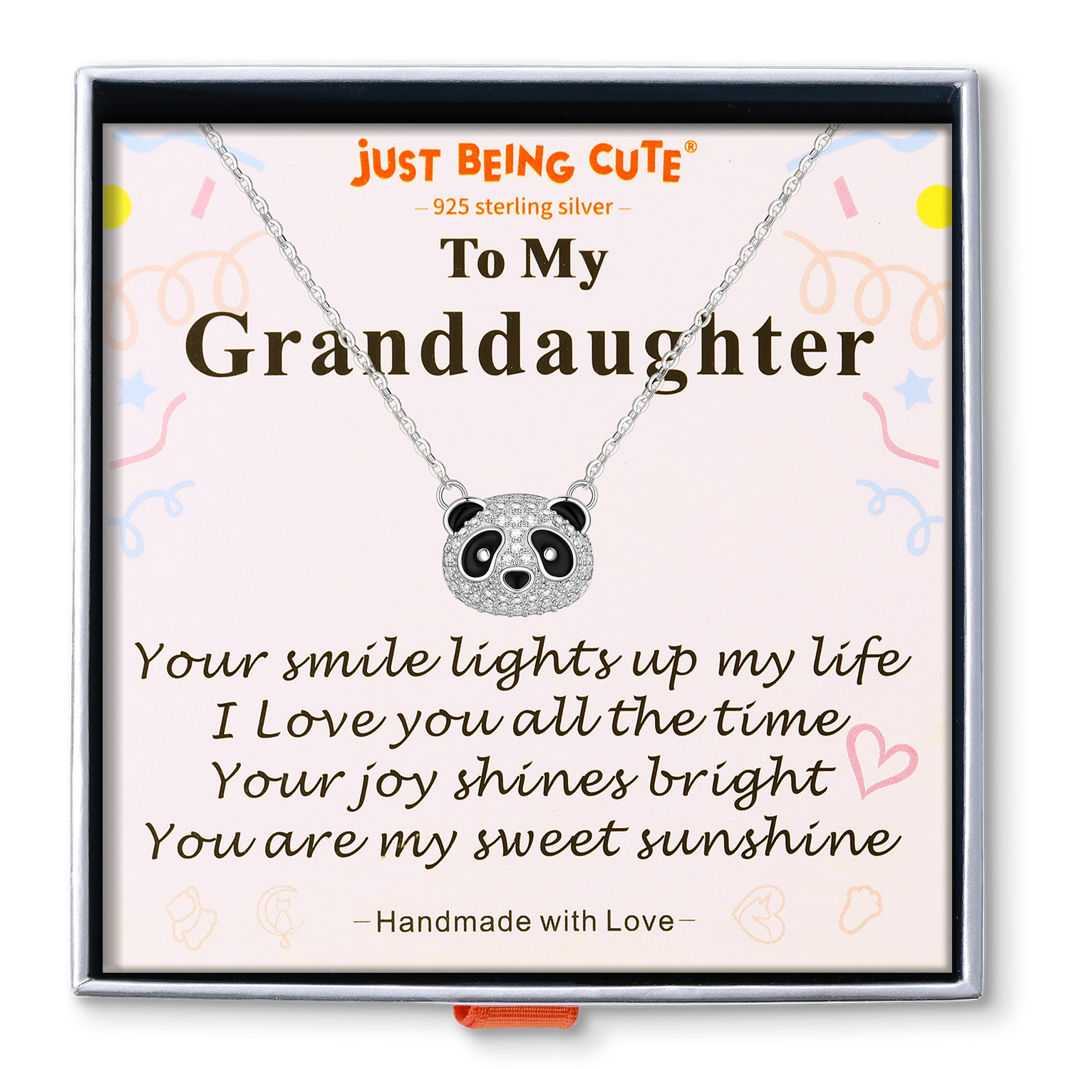 Just Being Cute Panda Necklace Gifts for Women 925 Sterling Silver Pendant Choker with Cubic Zirconia for Birthday Christmas