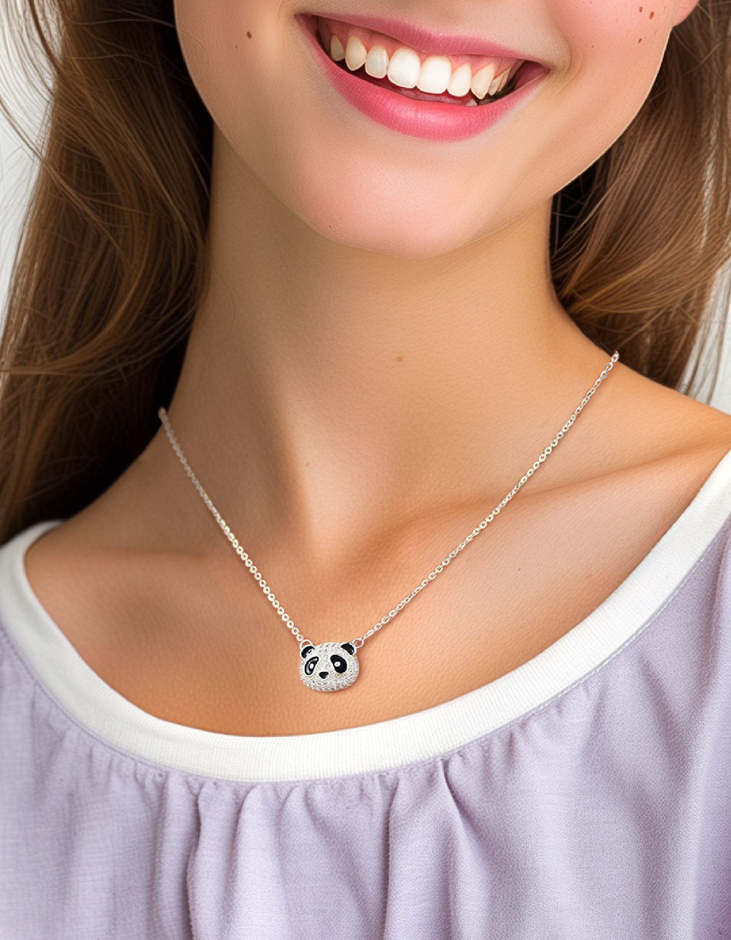 Just Being Cute Panda Necklace Gifts for Women 925 Sterling Silver Pendant Choker with Cubic Zirconia for Birthday Christmas