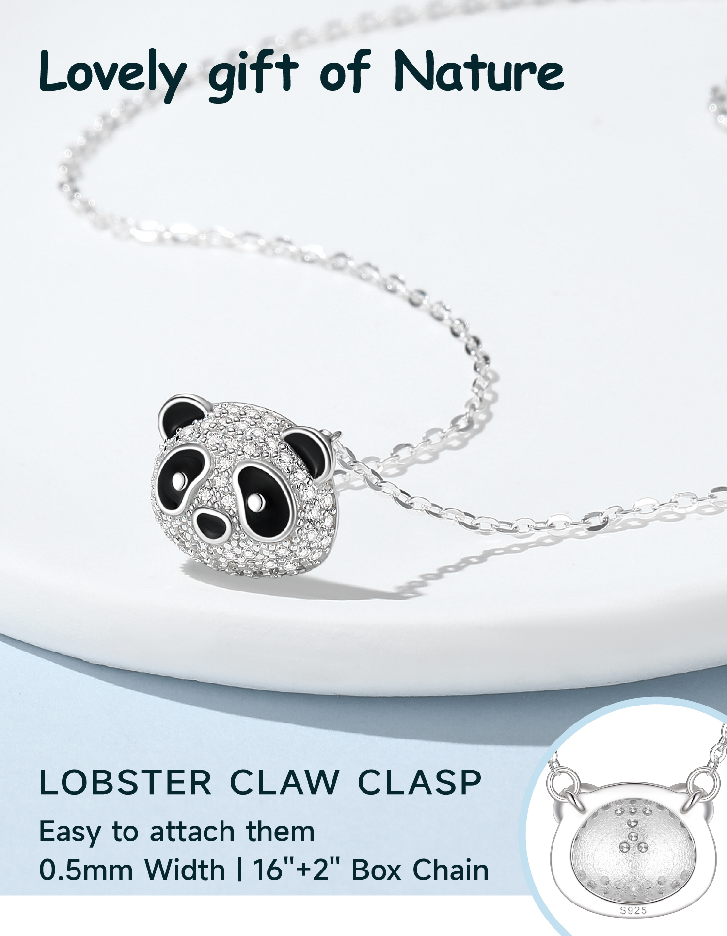Just Being Cute Panda Necklace Gifts for Women 925 Sterling Silver Pendant Choker with Cubic Zirconia for Birthday Christmas