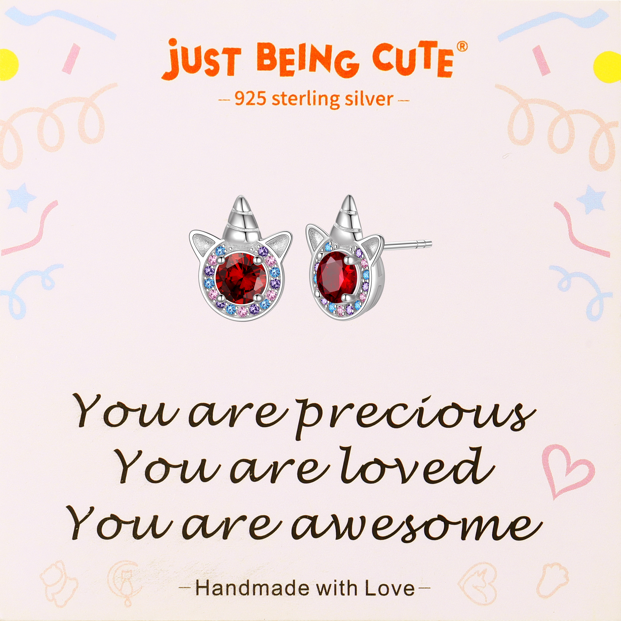 Just Being Cute Unicorn Earrings with Created Diamond, Sterling Silver Stud Earrings Birthstone Crystal Jewelry Gift for Women