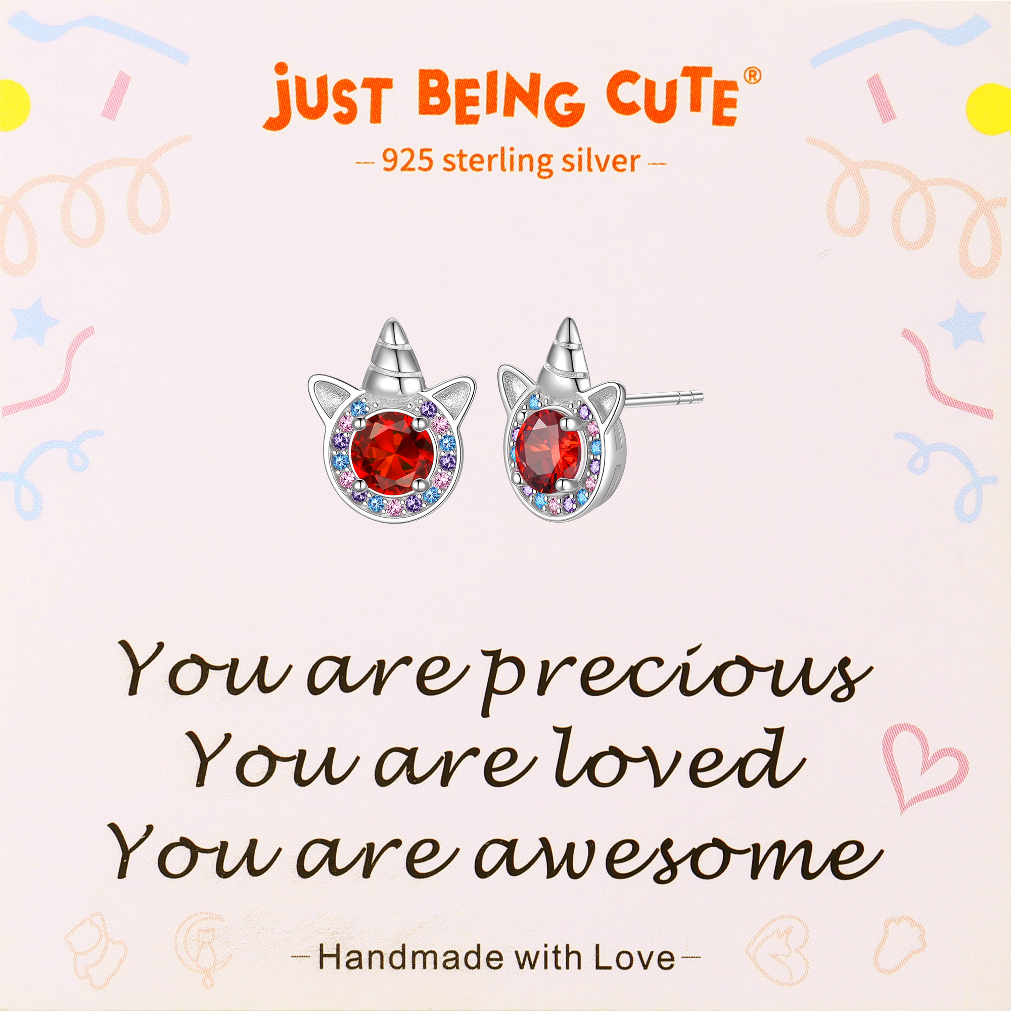 Just Being Cute Unicorn Earrings with Created Diamond, Sterling Silver Stud Earrings Birthstone Crystal Jewelry Gift for Women