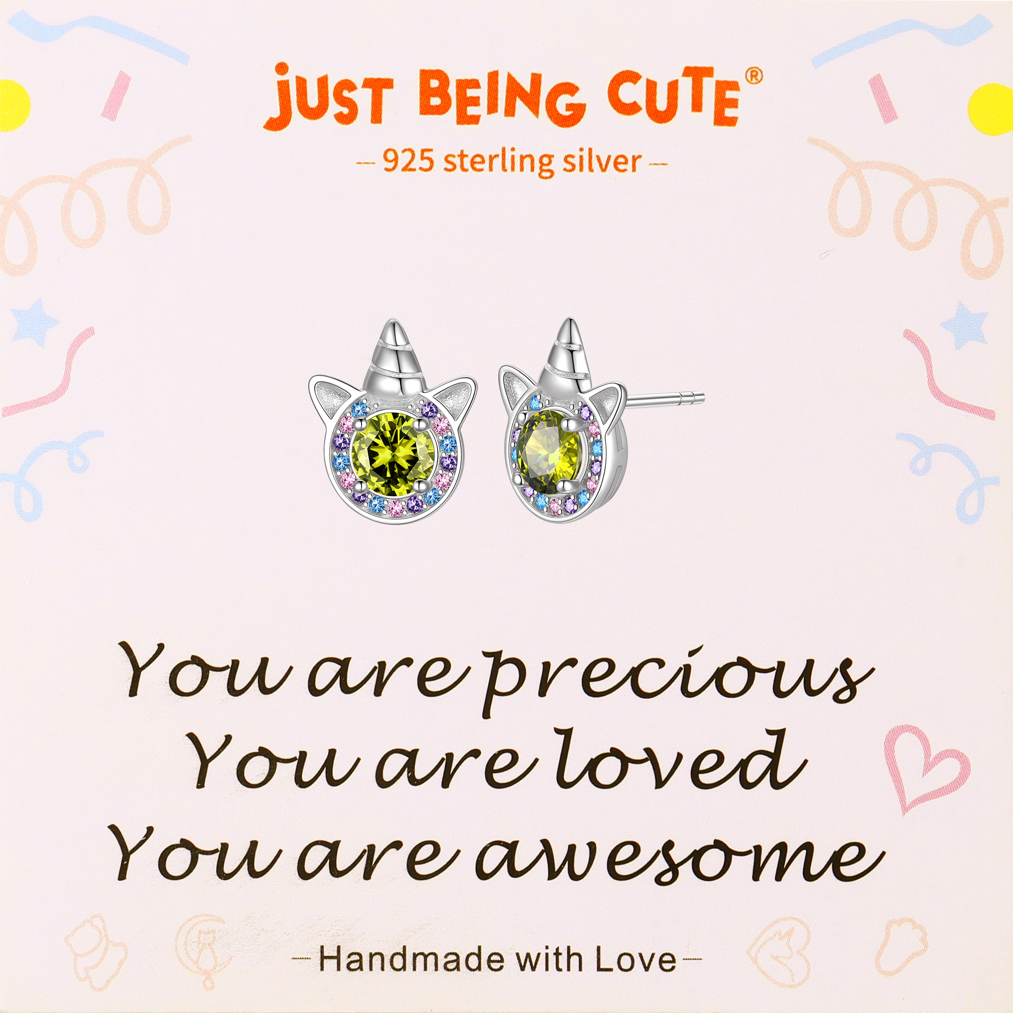 Just Being Cute Unicorn Earrings with Created Diamond, Sterling Silver Stud Earrings Birthstone Crystal Jewelry Gift for Women
