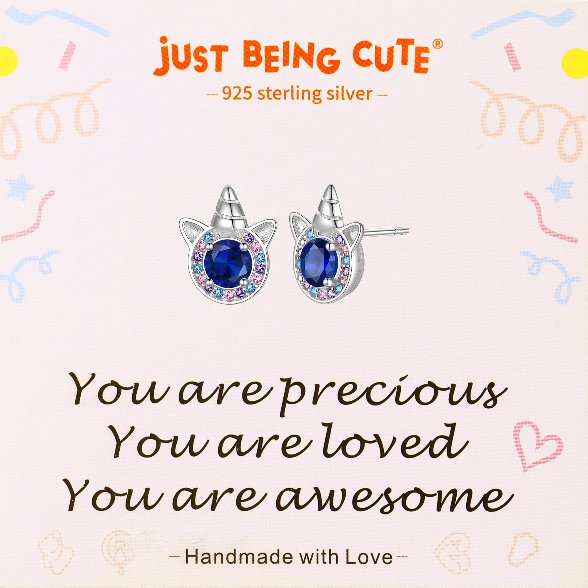 Just Being Cute Unicorn Earrings with Created Diamond, Sterling Silver Stud Earrings Birthstone Crystal Jewelry Gift for Women