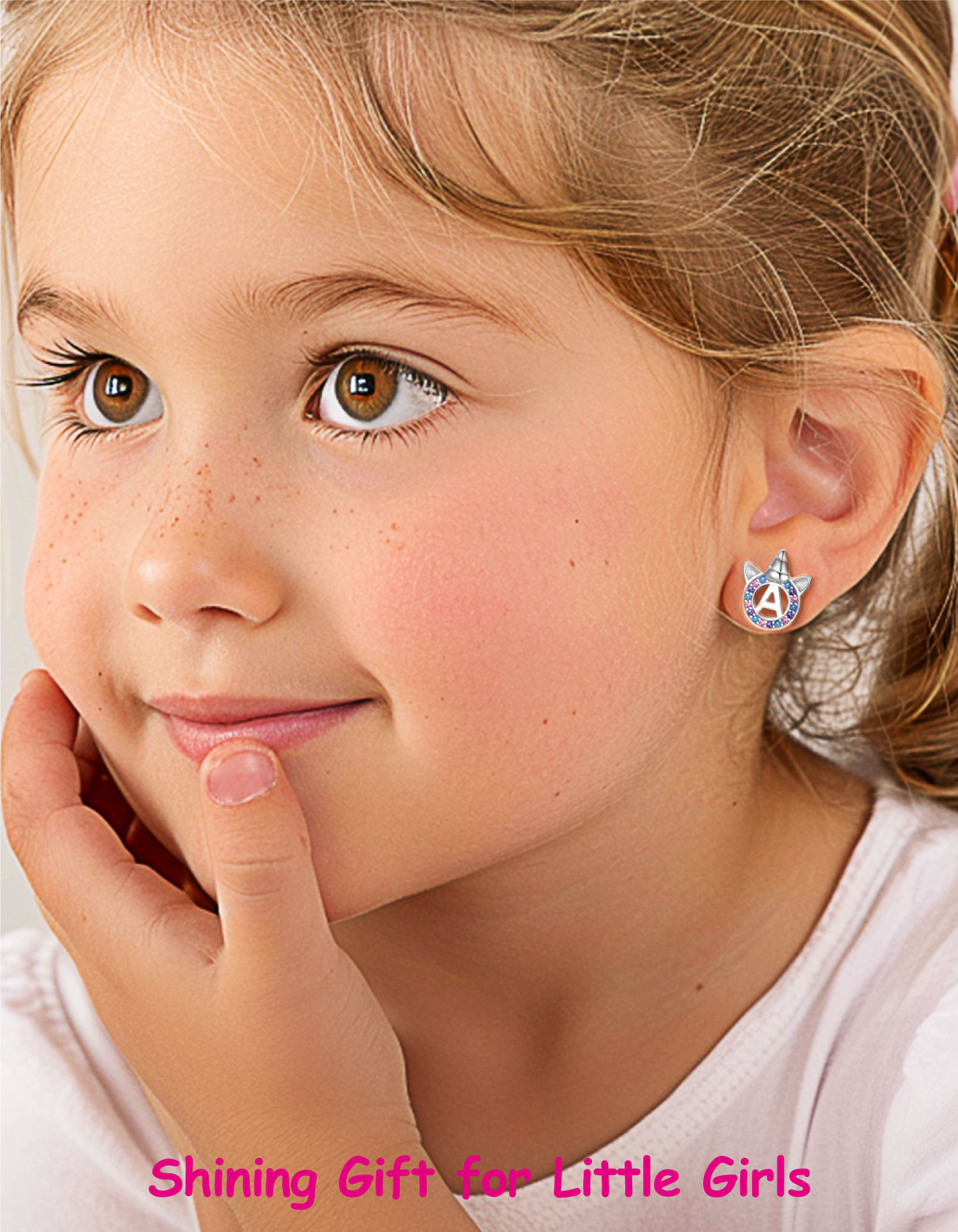 Just Being Cute Unicorn Earrings for Women Initial A Stud Earrings with Colorful Crystal Sterling Silver Jewelry Gift for Birthday