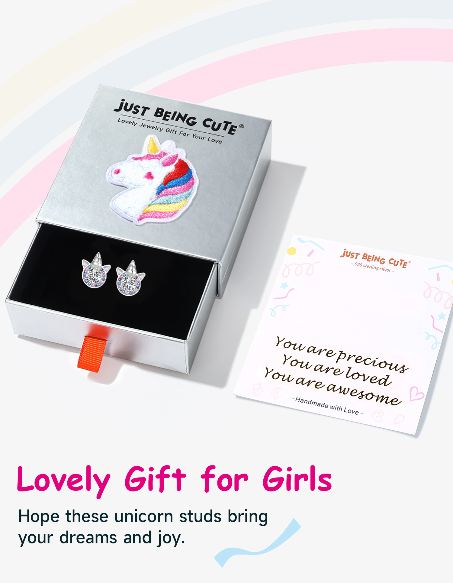 Just Being Cute Unicorn Earrings with Created Diamond, Sterling Silver Stud Earrings Birthstone Crystal Jewelry Gift for Women