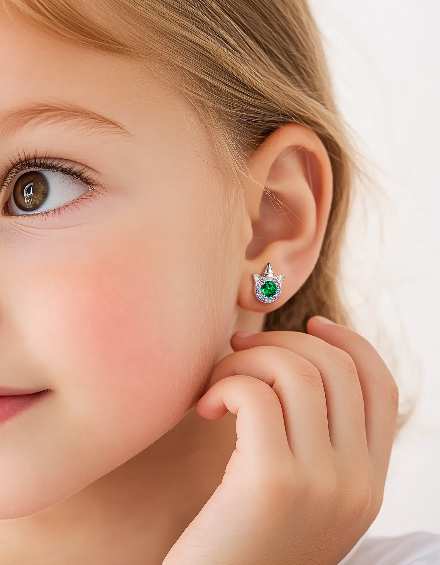 Just Being Cute Unicorn Earrings with Created Diamond, Sterling Silver Stud Earrings Birthstone Crystal Jewelry Gift for Women