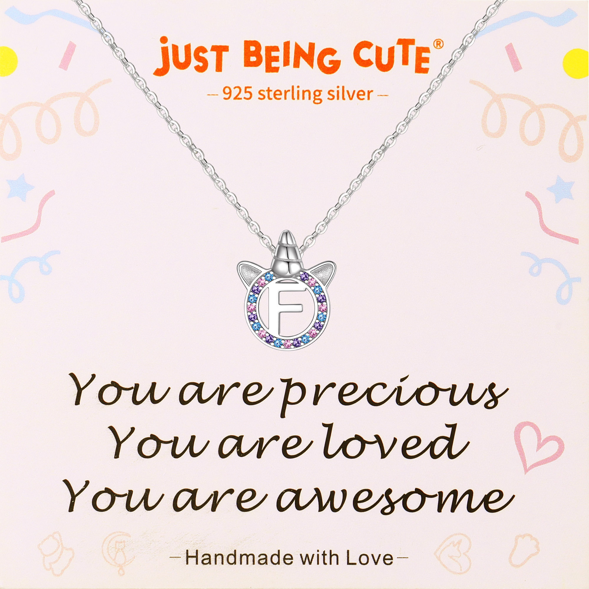 Just Being Cute Initial Unicorn Necklace Gifts for Women Letter A Pendant Sterling Silver Necklace Jewelry for Birthday Christmas