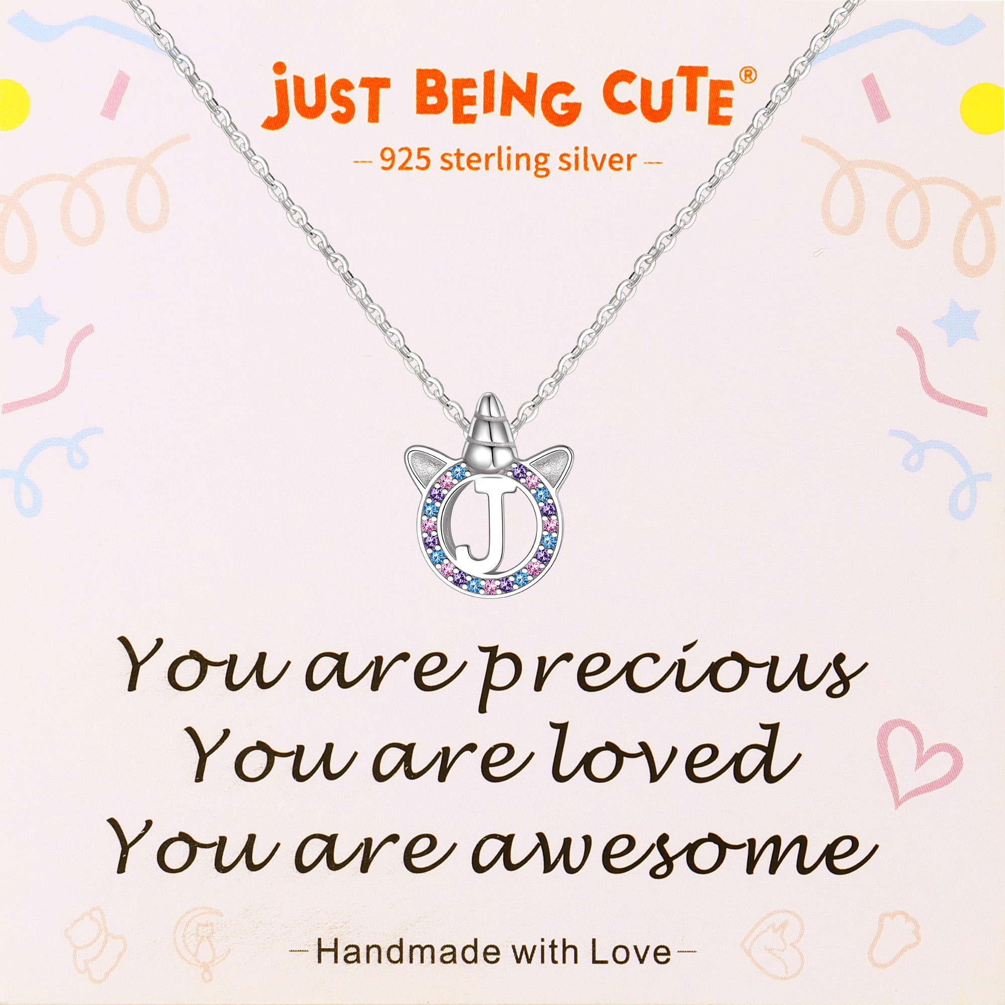 Just Being Cute Initial Unicorn Necklace Gifts for Women Letter A Pendant Sterling Silver Necklace Jewelry for Birthday Christmas