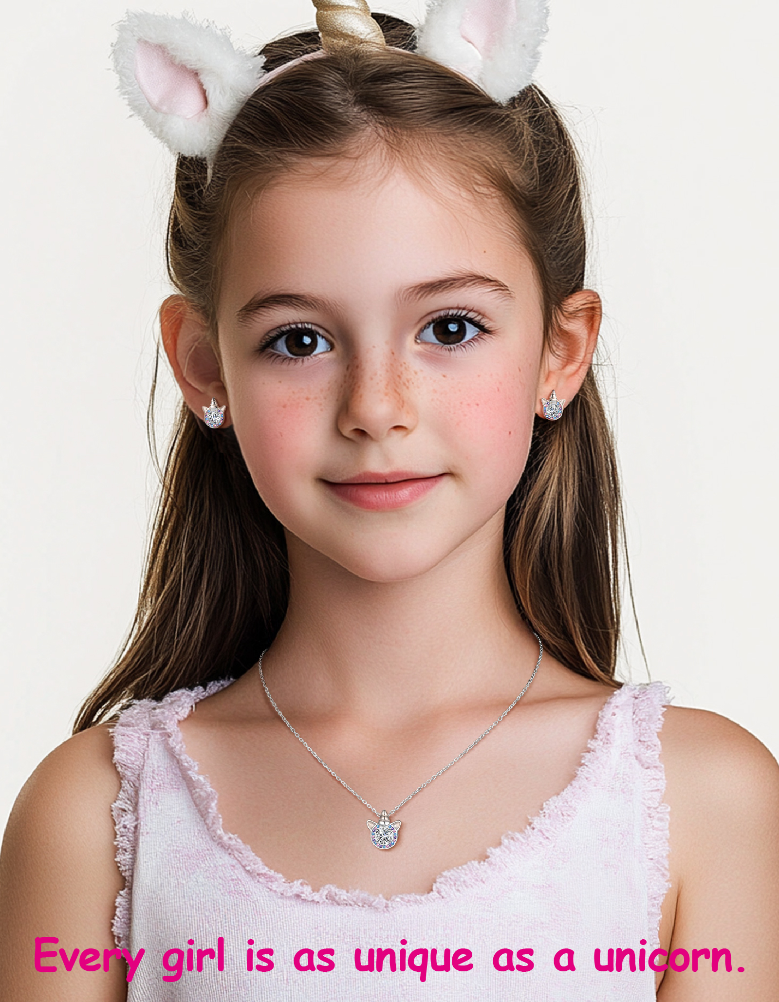 Just Being Cute Unicorn Gift Sets for Women, Cubic Zirconia Created Diamond Birthstone Pendant Necklace and Studs Earrings Unicorn Jewelry Sets Birthday Christmas Gifts