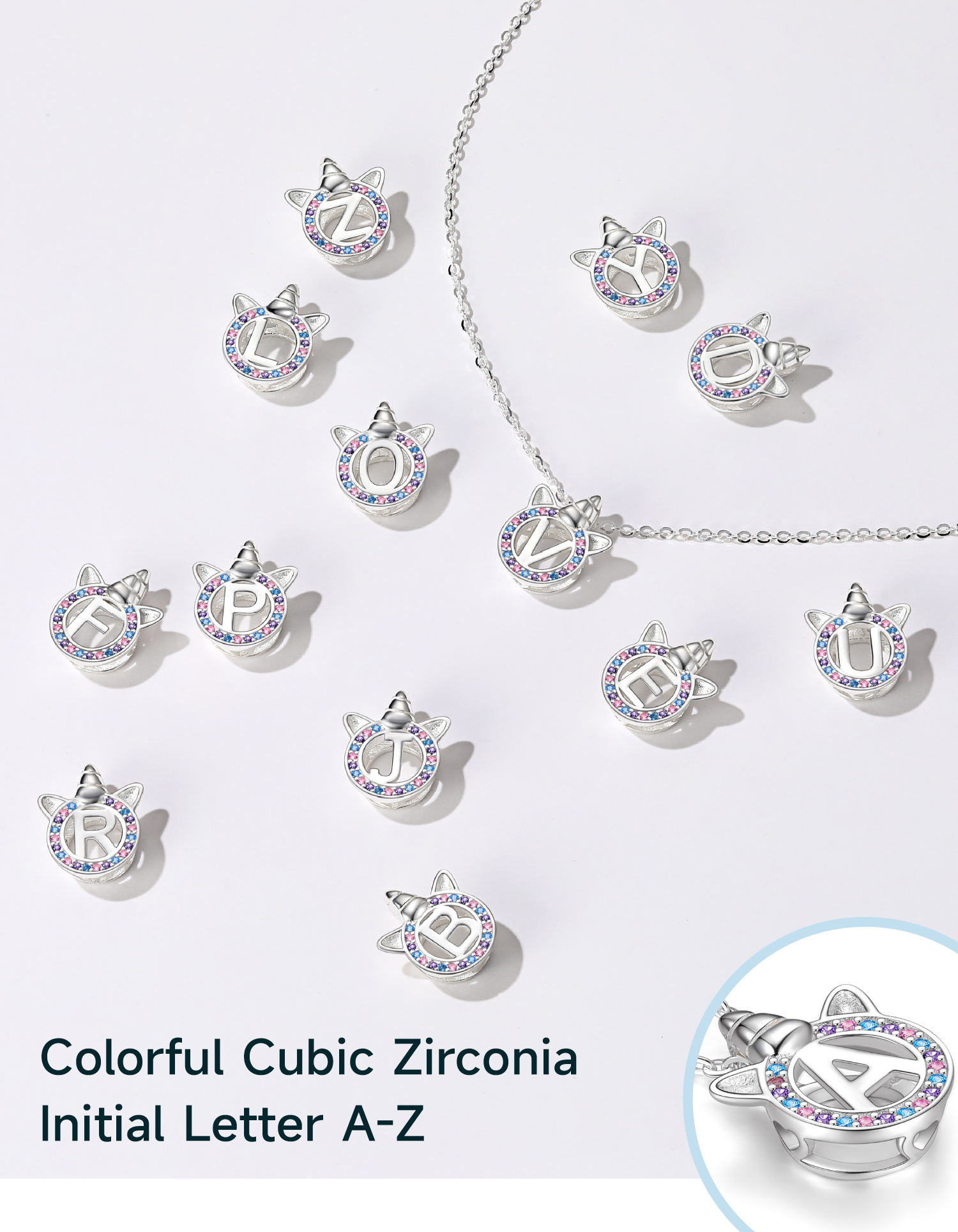 Just Being Cute Initial Unicorn Necklace Gifts for Women Letter A Pendant Sterling Silver Necklace Jewelry for Birthday Christmas