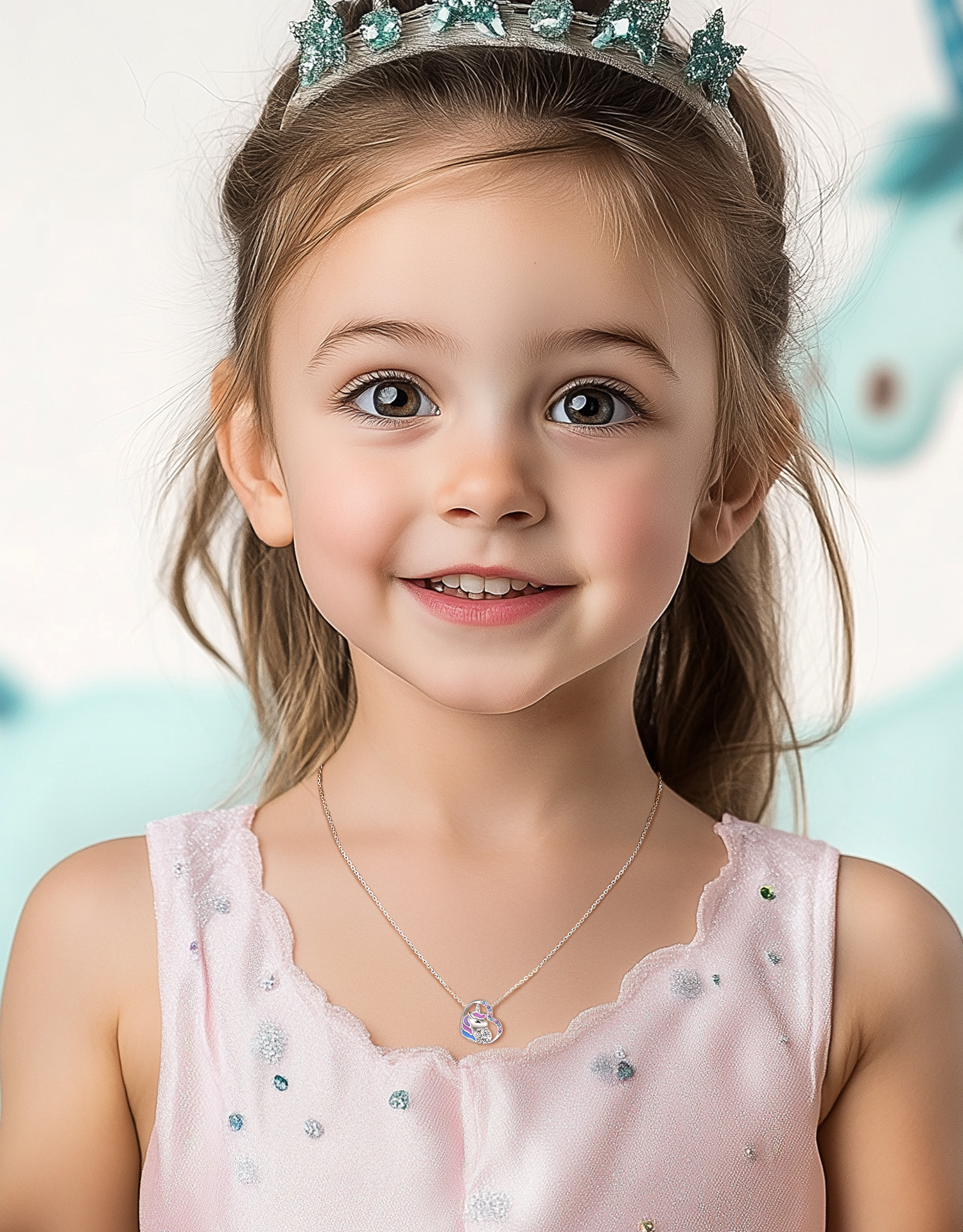 Just Being Cute Unicorn Gifts for Daughter, Initial Necklaces for Women Hypoallergenic 925 Sterling Silver Colorful CZ Heart Pendant Unicorn Necklaces Jewelry Birthday Gifts