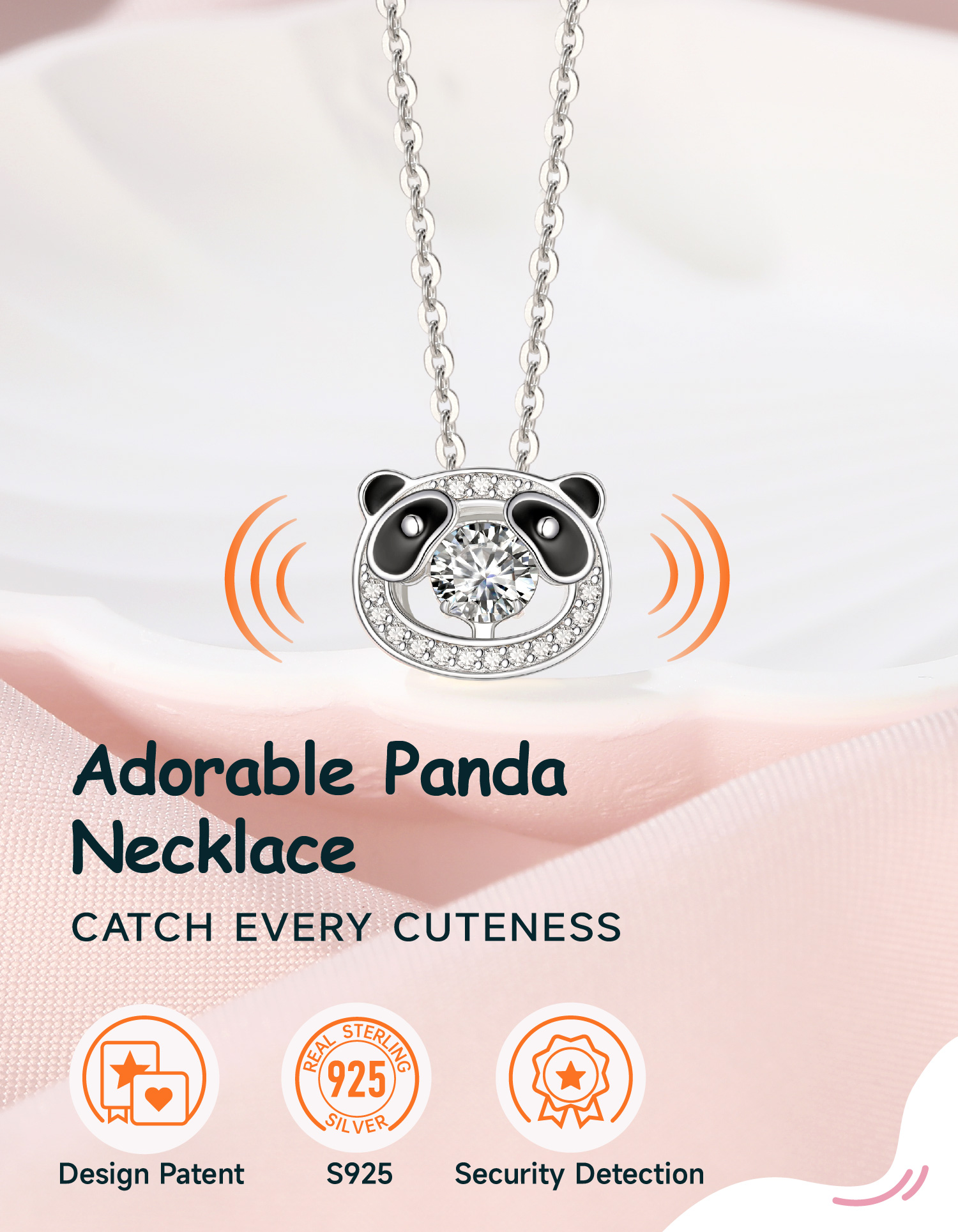 Just Being Cute Panda Necklace for Girls, Moissanite Pendant Necklace for Women 925 Sterling Sliver Dancing Pendnt Birthday Christmas Gifts for Her with Lovely Gift Card