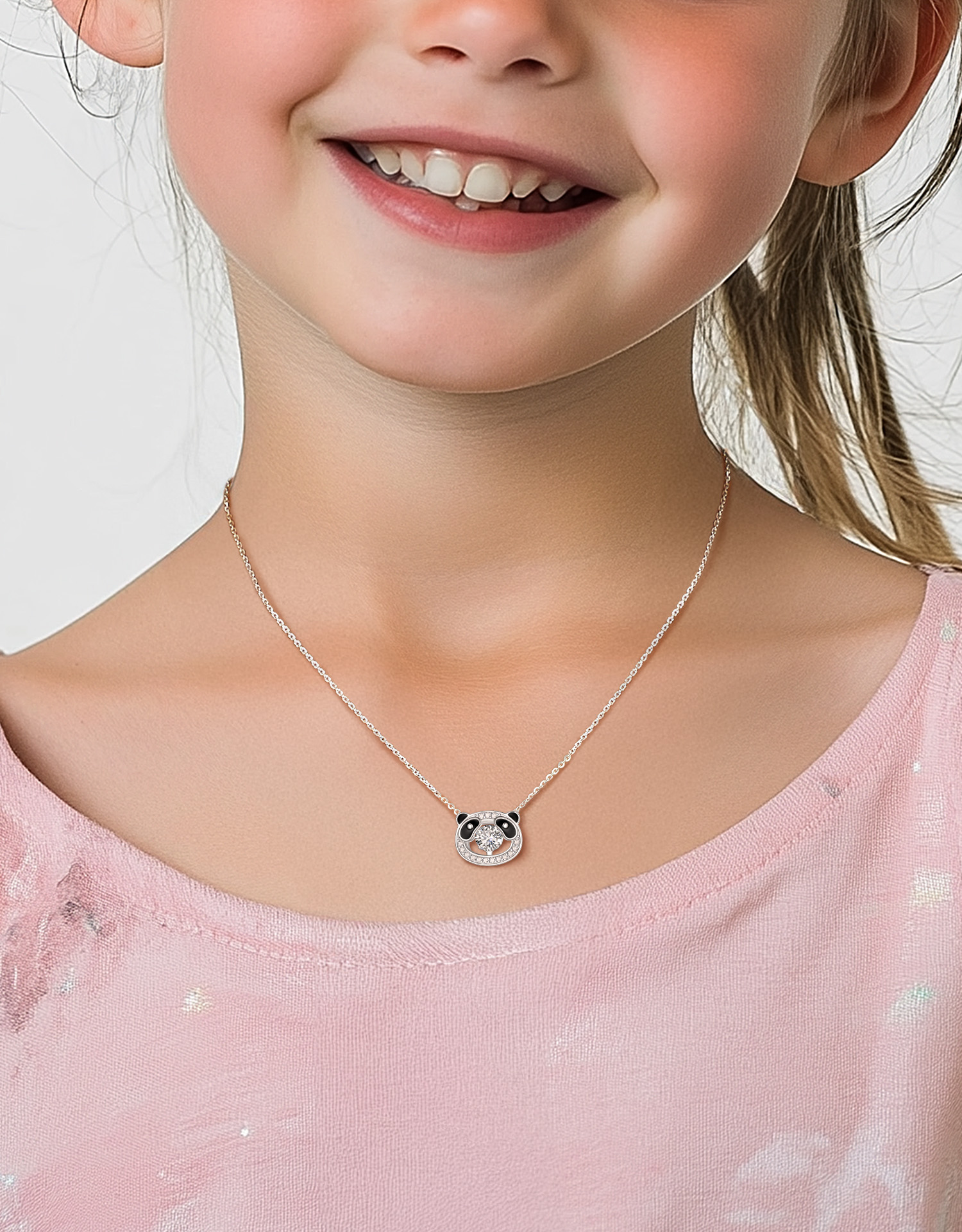 Just Being Cute Panda Necklace for Girls, Moissanite Pendant Necklace for Women 925 Sterling Sliver Dancing Pendnt Birthday Christmas Gifts for Her with Lovely Gift Card