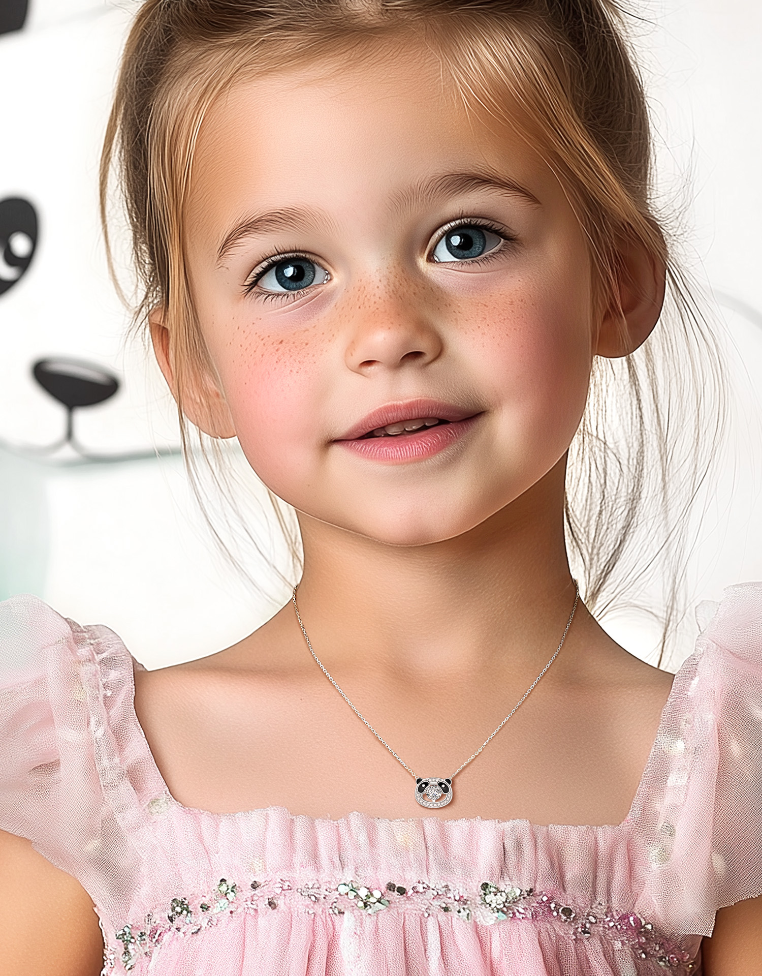 Just Being Cute Panda Necklace for Girls, Moissanite Pendant Necklace for Women 925 Sterling Sliver Dancing Pendnt Birthday Christmas Gifts for Her with Lovely Gift Card