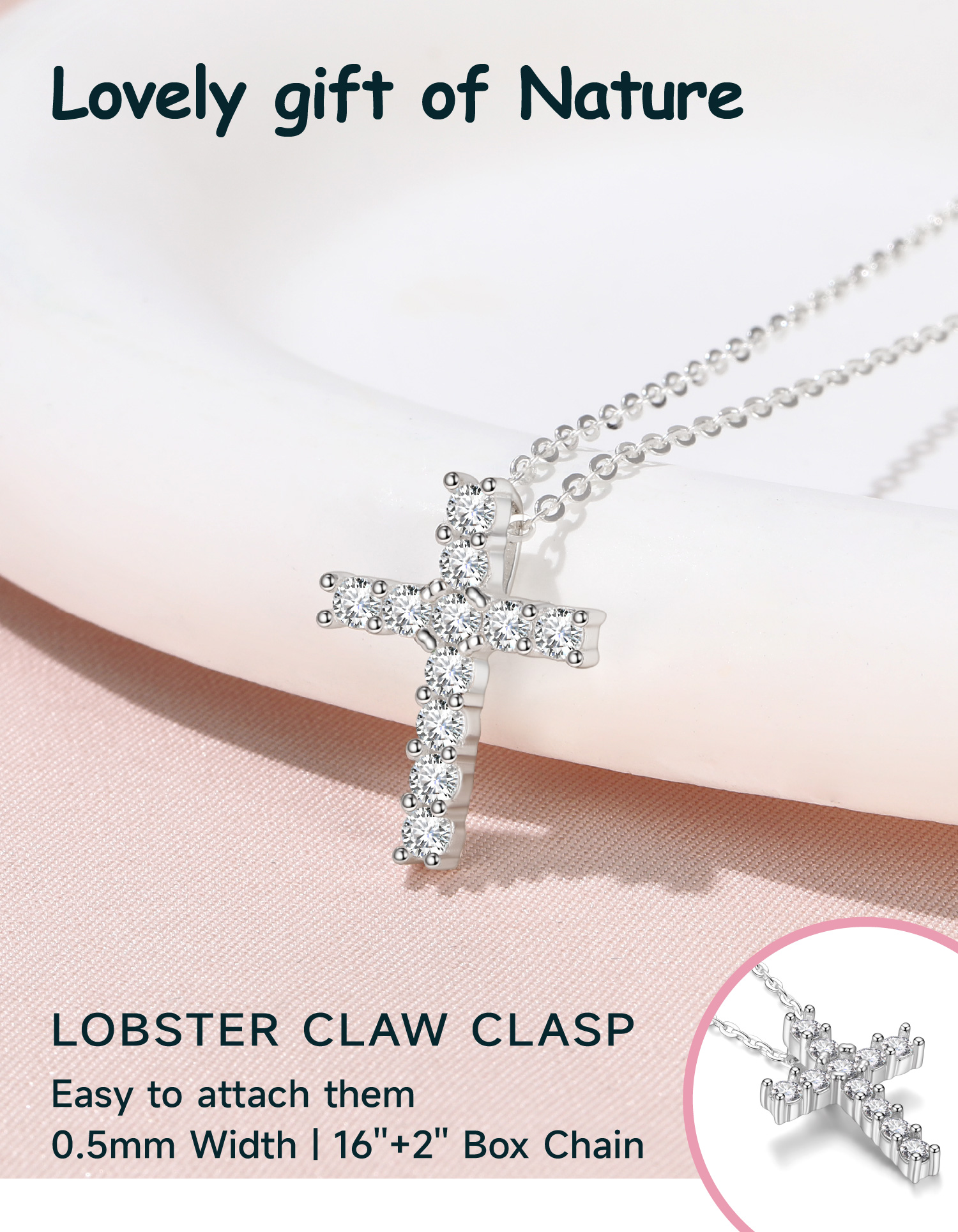 Just Being Cute Silver Cross Necklace for Women, Cross of Cubic Zircon Pendant Necklace God Bless You Christmas Birthday Jewelry Gifts with Card