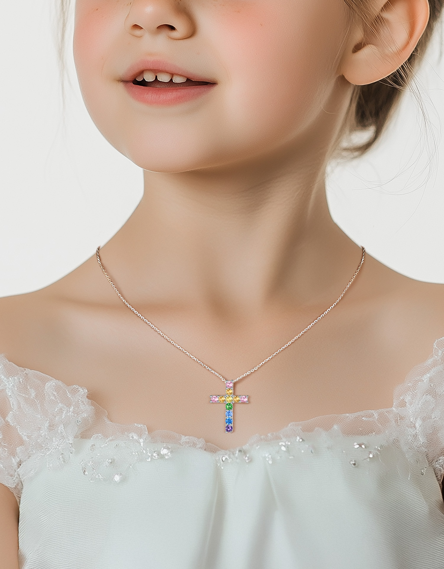 Just Being Cute Cross Necklace for Women, Cross of Colorful Cubic Zircon Pendant Necklace Jewelry Gifts, Hypoallergenic 925 Sterling Silver Necklaces God Bless You Christmas Birthday Gifts with Card