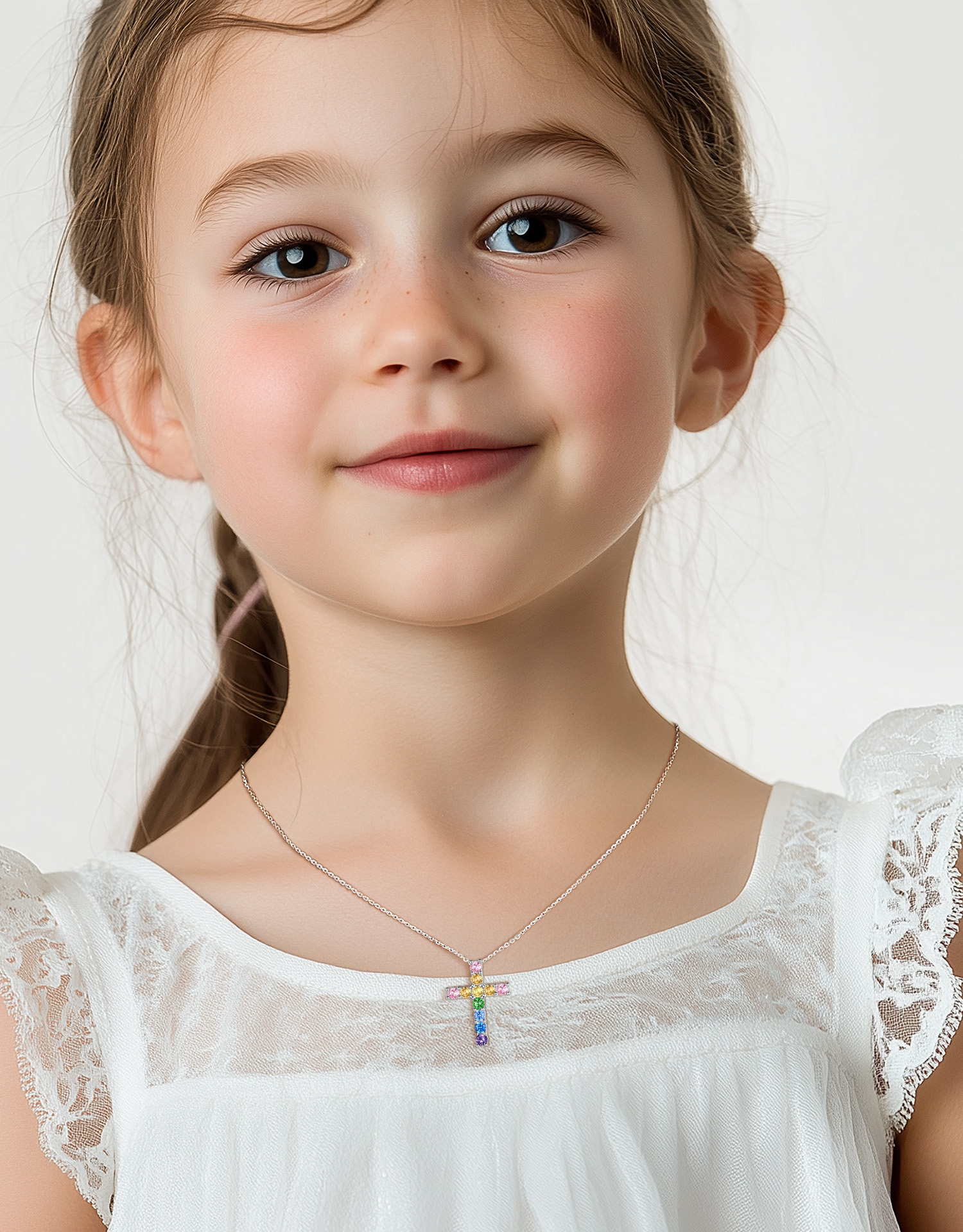 Just Being Cute Cross Necklace for Women, Cross of Colorful Cubic Zircon Pendant Necklace Jewelry Gifts, Hypoallergenic 925 Sterling Silver Necklaces God Bless You Christmas Birthday Gifts with Card