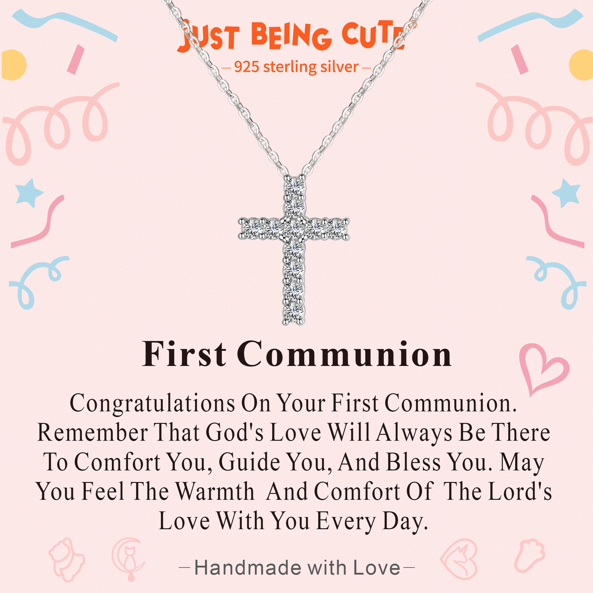 Just Being Cute Silver Cross Necklace for Women, Cross of Cubic Zircon Pendant Necklace God Bless You Christmas Birthday Jewelry Gifts with Card