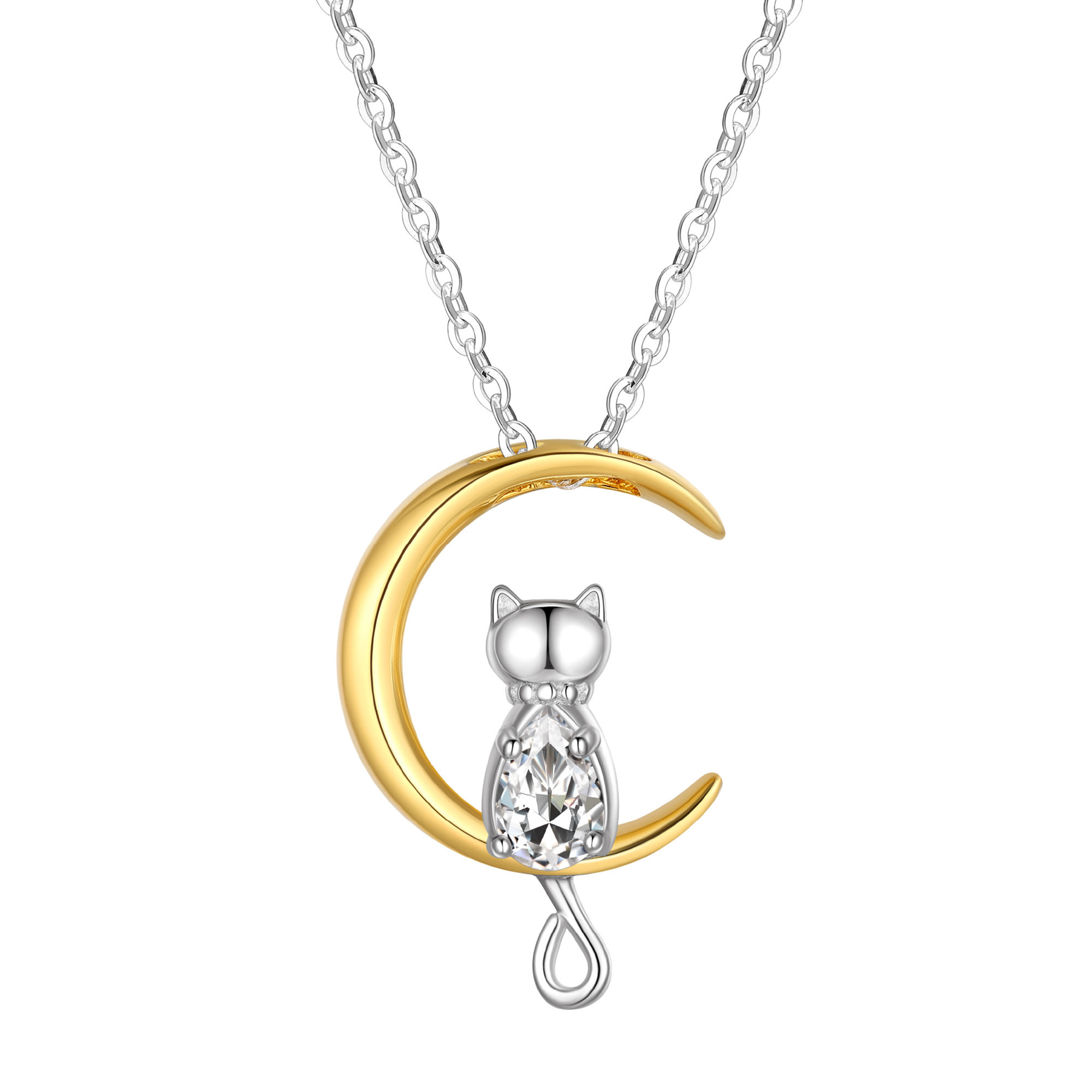 Just Being Cute Teen Girls Sterling Silver Cat Moon Necklace with Birthstone, Women's Garnet Pendant Jewelry Gifts for Love Girlfriend Daughter Sister