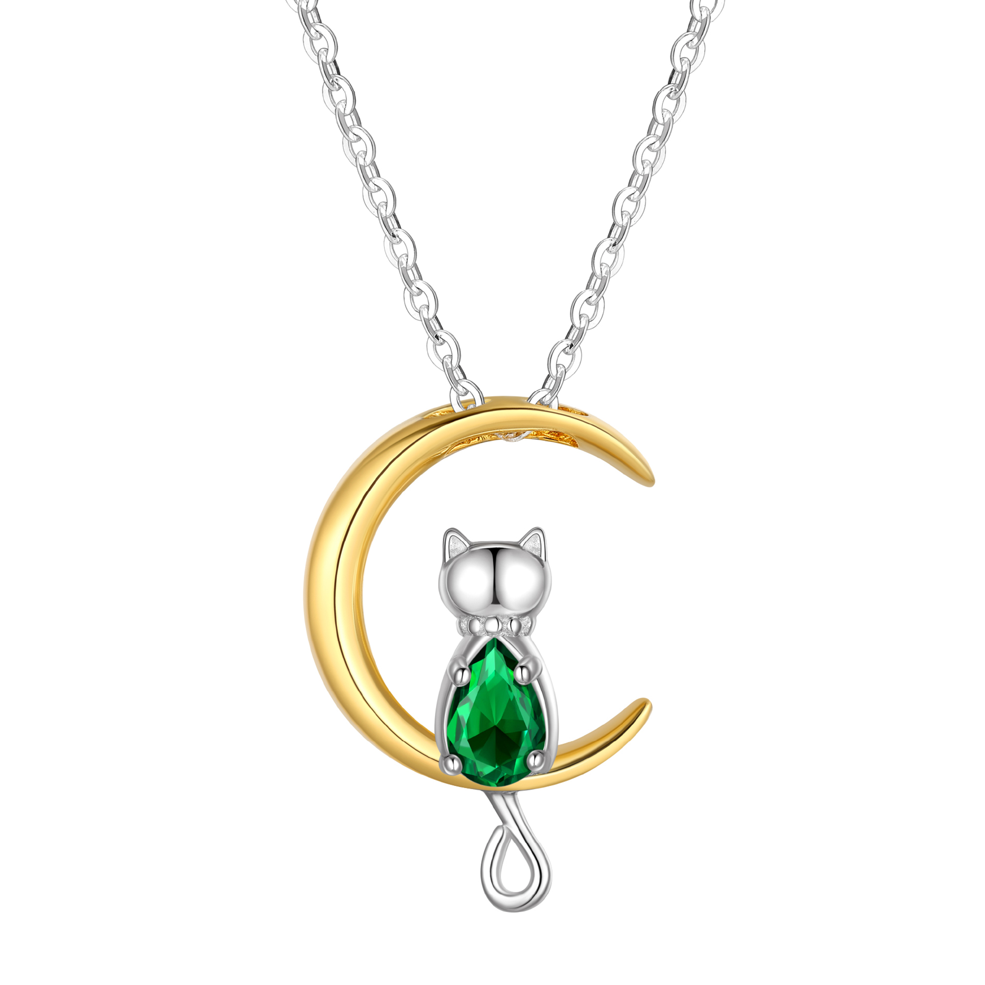 Just Being Cute Teen Girls Sterling Silver Cat Moon Necklace with Birthstone, Women's Garnet Pendant Jewelry Gifts for Love Girlfriend Daughter Sister