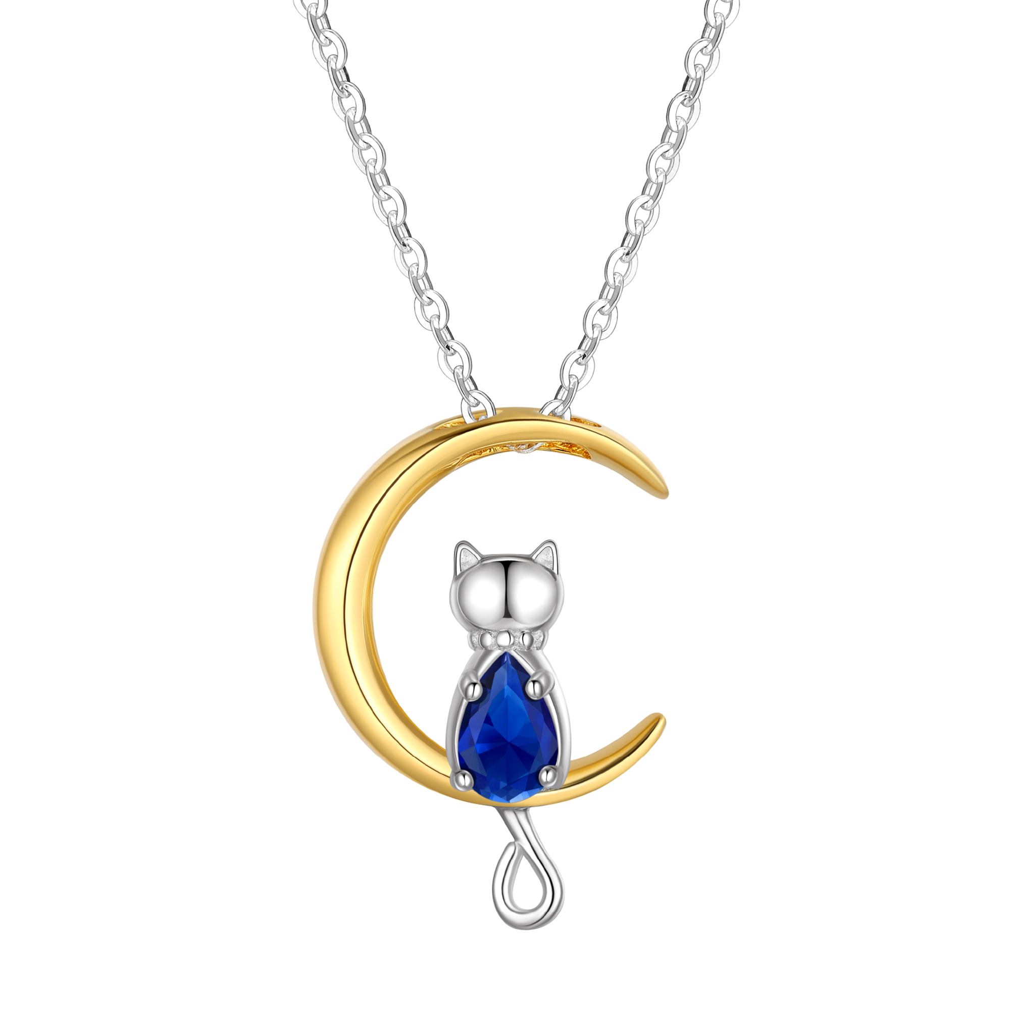 Just Being Cute Teen Girls Sterling Silver Cat Moon Necklace with Birthstone, Women's Garnet Pendant Jewelry Gifts for Love Girlfriend Daughter Sister