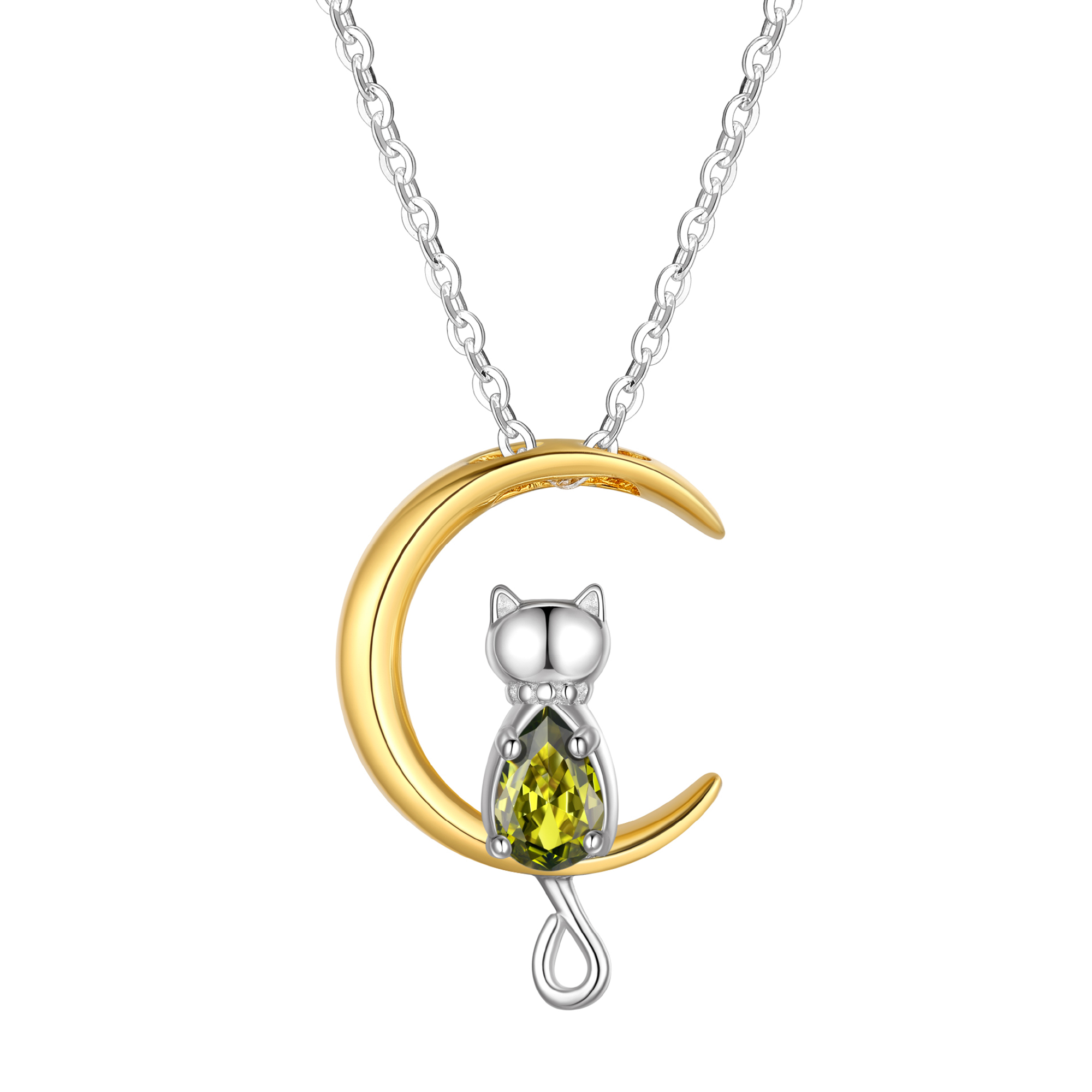 Just Being Cute Teen Girls Sterling Silver Cat Moon Necklace with Birthstone, Women's Garnet Pendant Jewelry Gifts for Love Girlfriend Daughter Sister