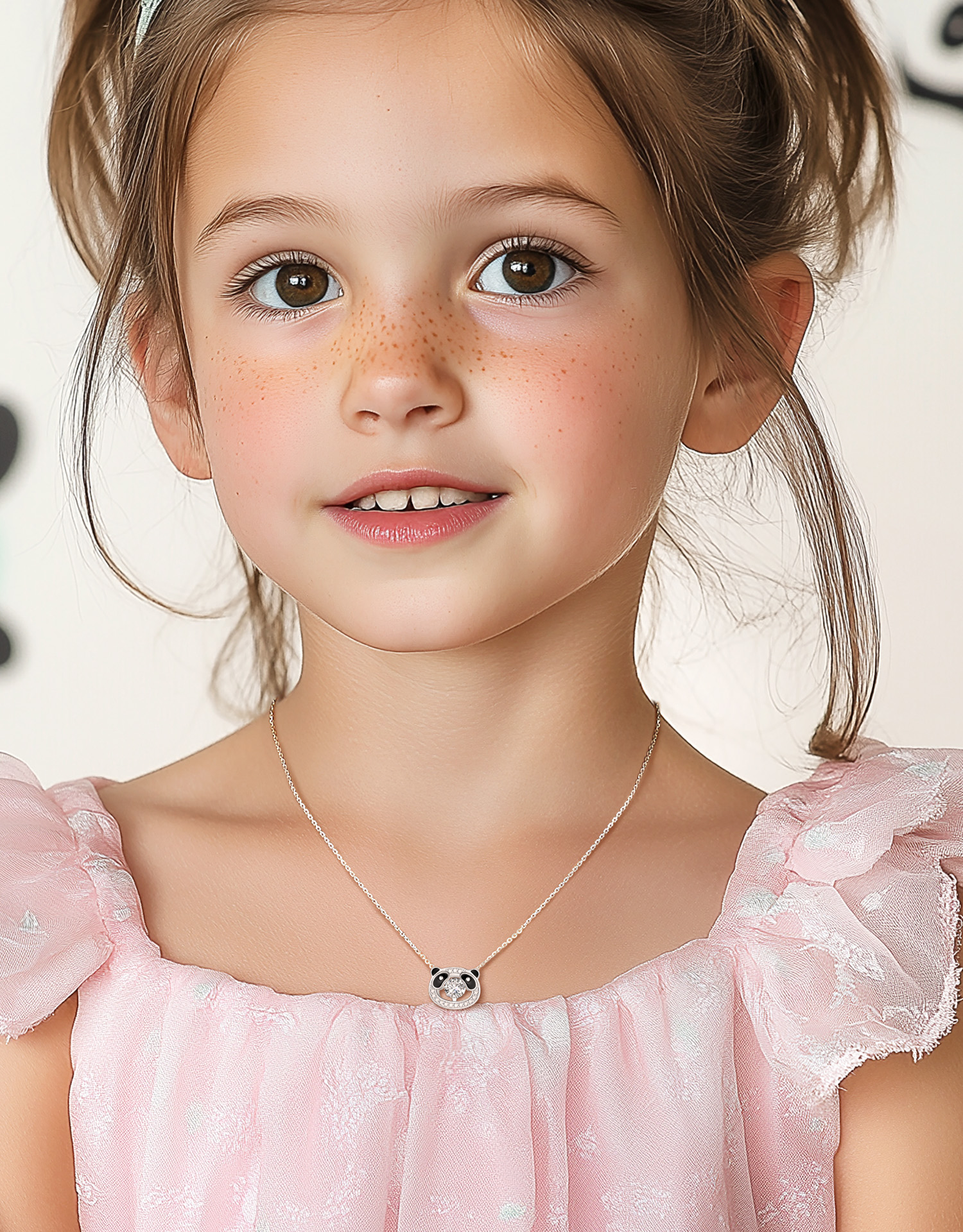 JustBeingCute Girls Necklace and Earrings Set, Plated 925 Sterling Sliver Moissanite Pendant Necklaces Shinny CZ Stud Earrings Birthday Christmas Panda Jewelry Gifts with Card