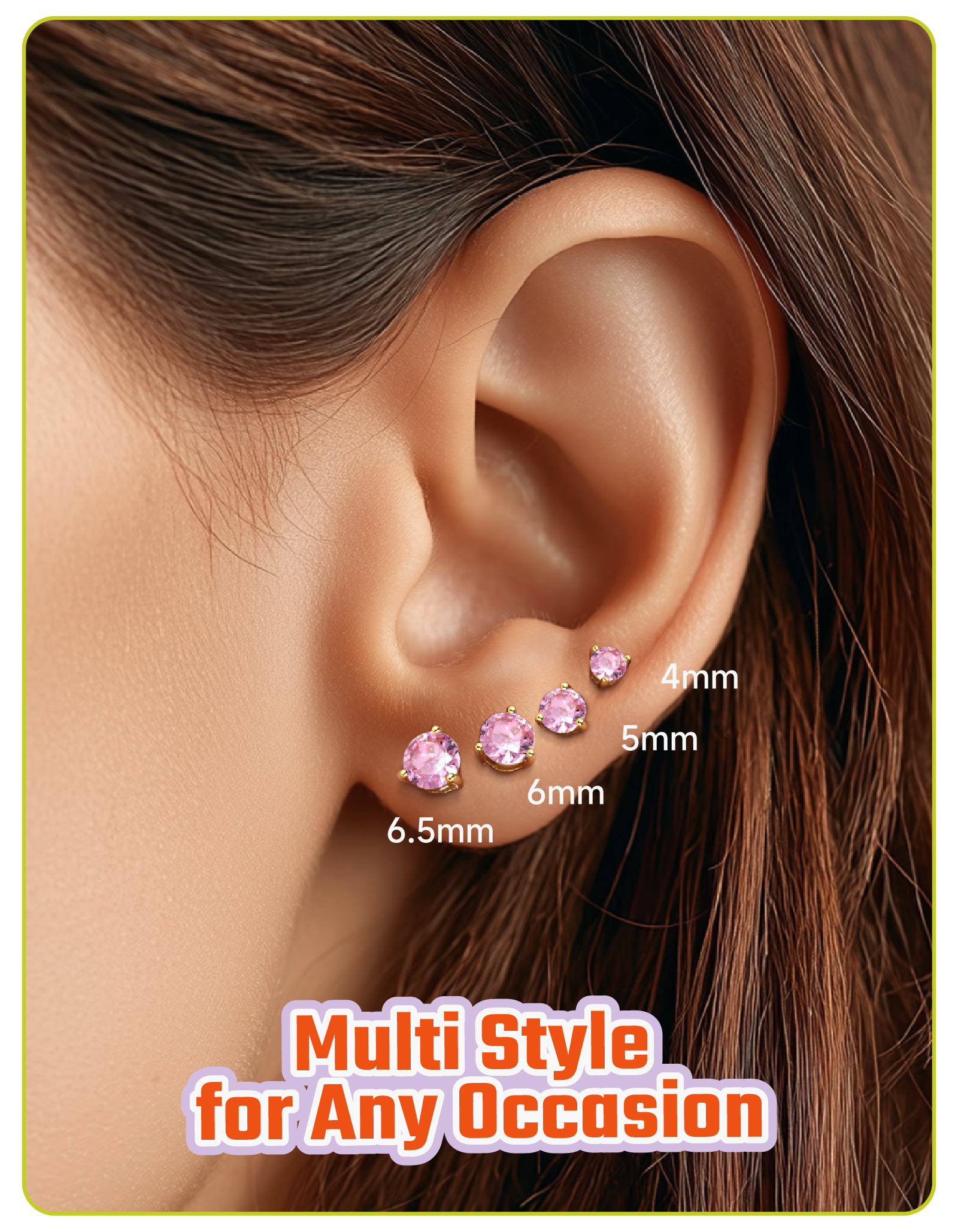 Just Being Cute 3-Prong Sterling Silver Earrings for Women, Round Cut Colorful Cubic Zirconia Earring Studs Valentine's Day Jewelry Gifts for Her Wife with Card