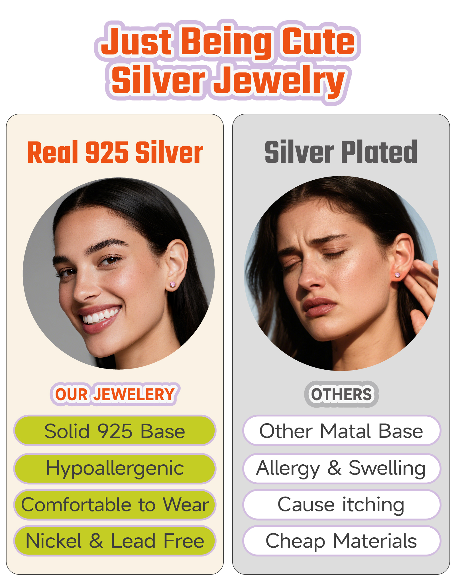 Just Being Cute 3-Prong Sterling Silver Earrings for Women, Round Cut Colorful Cubic Zirconia Earring Studs Valentine's Day Jewelry Gifts for Her Wife with Card