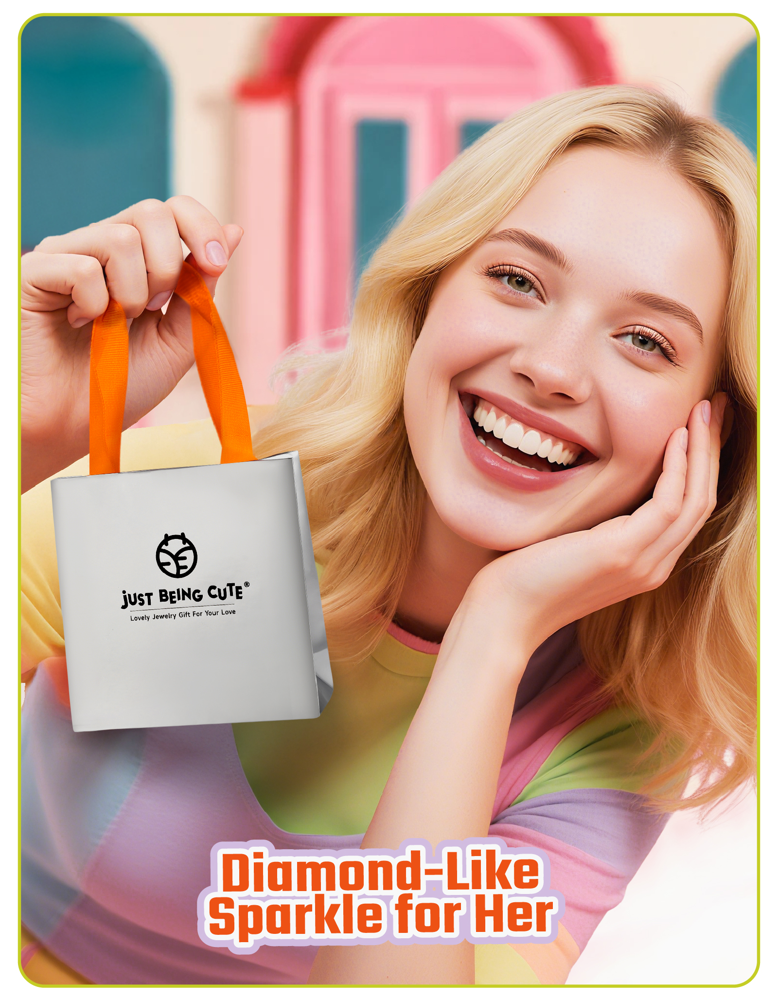 Just Being Cute 3-Prong Sterling Silver Earrings for Women, Round Cut Colorful Cubic Zirconia Earring Studs Valentine's Day Jewelry Gifts for Her Wife with Card