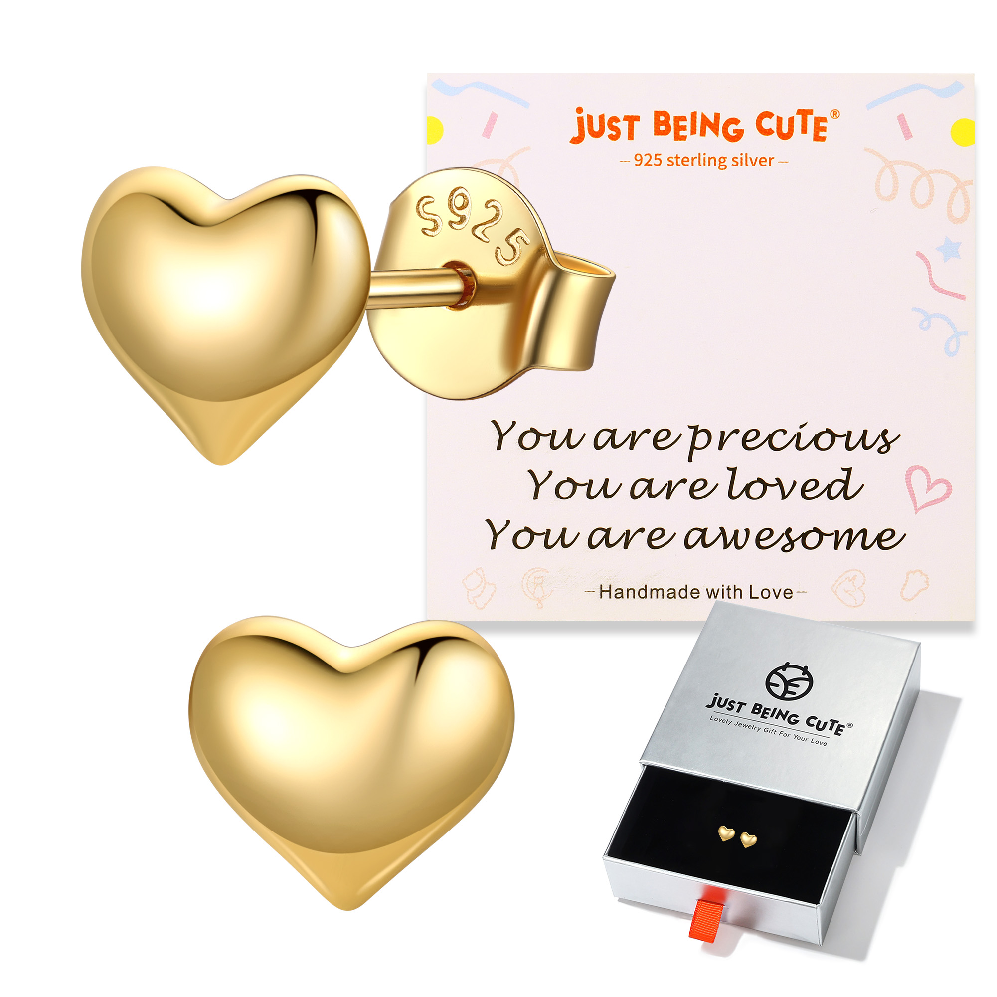Just Being Cute Bubble Earrings for Women, Copper Love Heart Stud Earring with S925 Posts Minimalist Jewelry Gifts for Birthday Anniversary