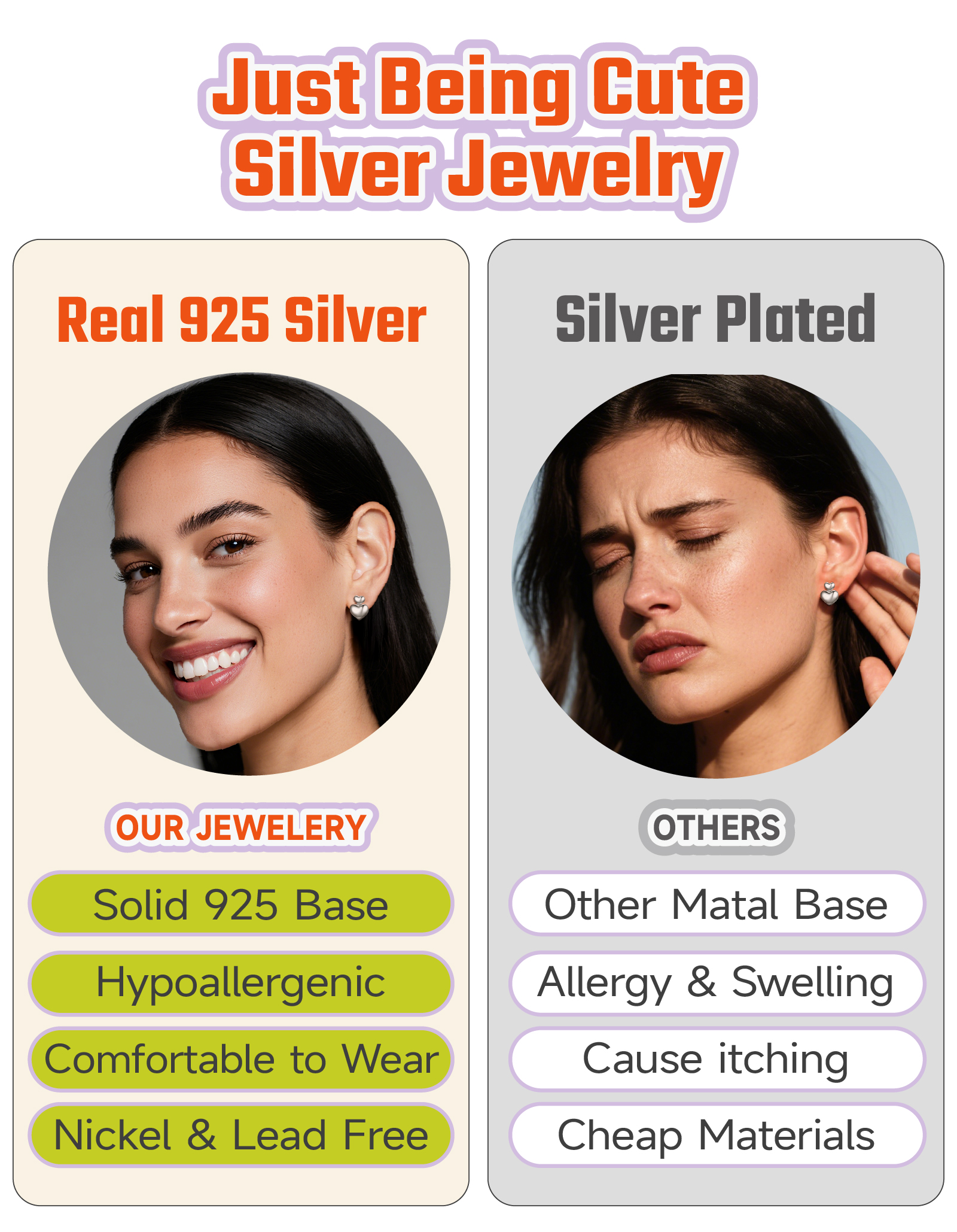 Just Being Cute Heart Earrings for Women, Sterling Silver Double Bubble Hearts Puffy Studs Anniversary Jewelry Gifts for Her Wife with Card