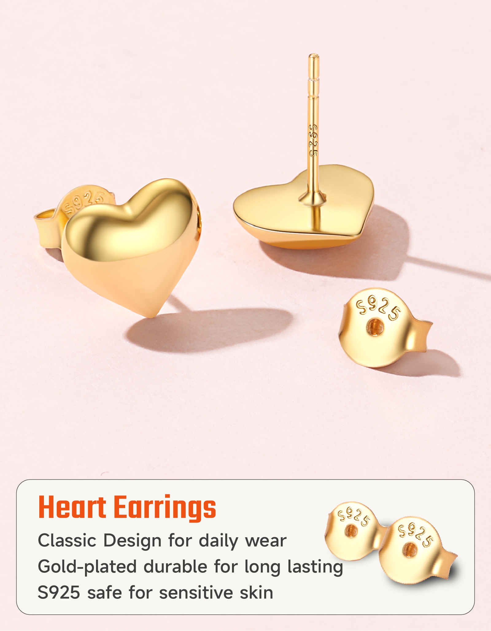 Just Being Cute Bubble Earrings for Women, Copper Love Heart Stud Earring with S925 Posts Minimalist Jewelry Gifts for Birthday Anniversary