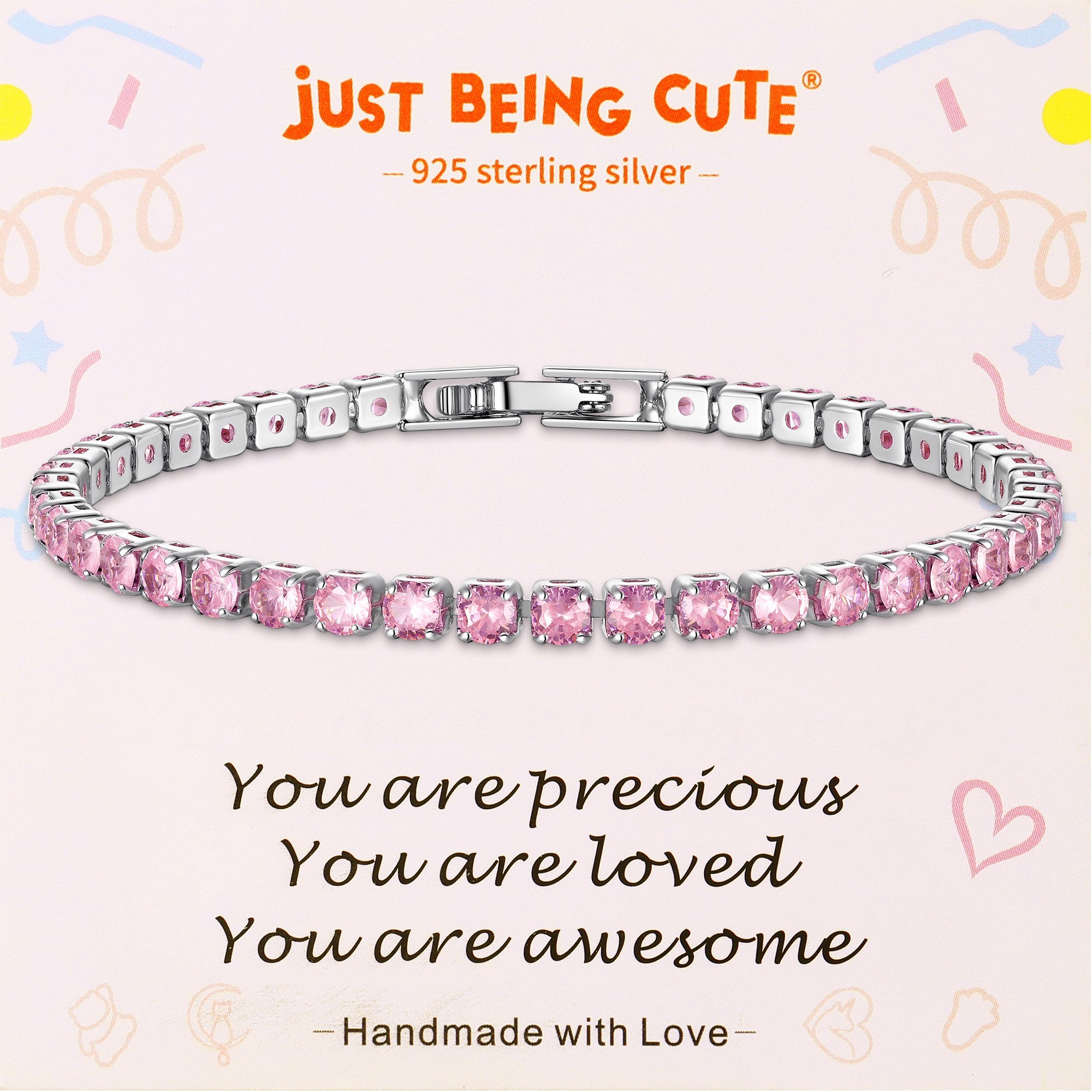 Just Being Cute Tennis Bracelet for Women Cubic Zirconia Bracelets Wedding Birthday Jewelry Gifts with Card for Her Girlfriend