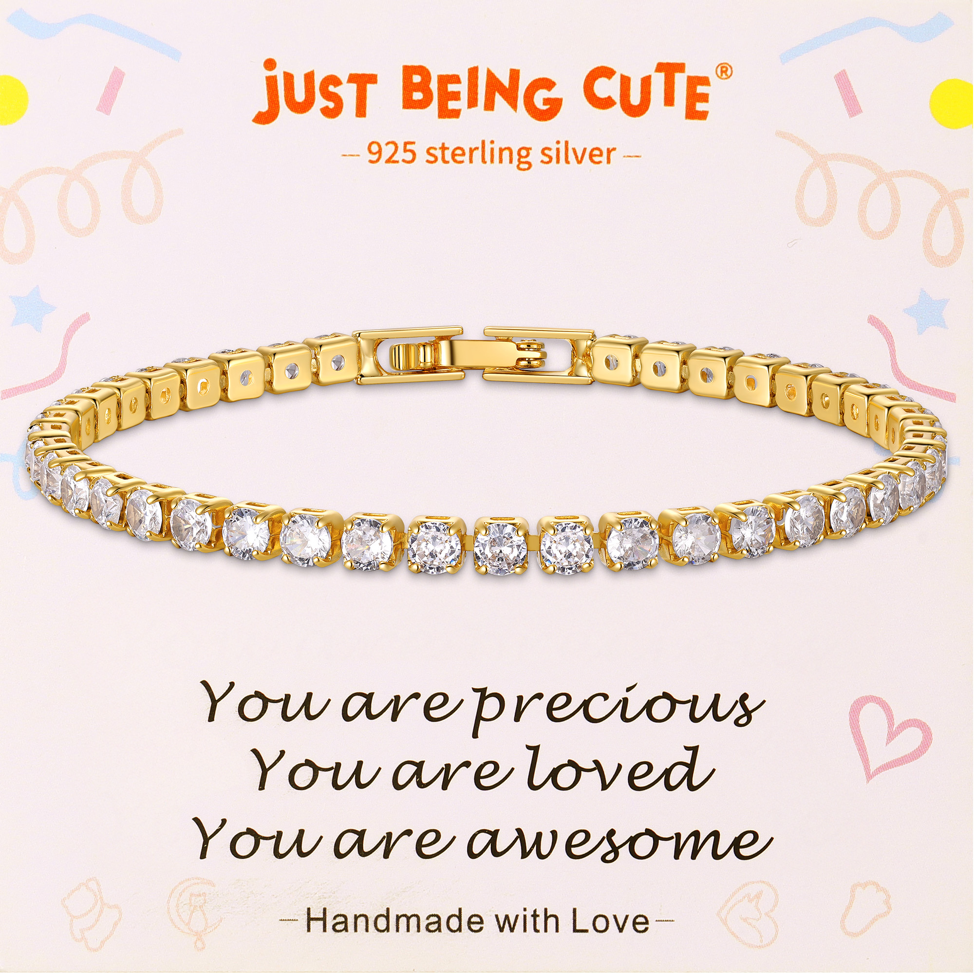 Just Being Cute Tennis Bracelet for Women Cubic Zirconia Bracelets Wedding Birthday Jewelry Gifts with Card for Her Girlfriend