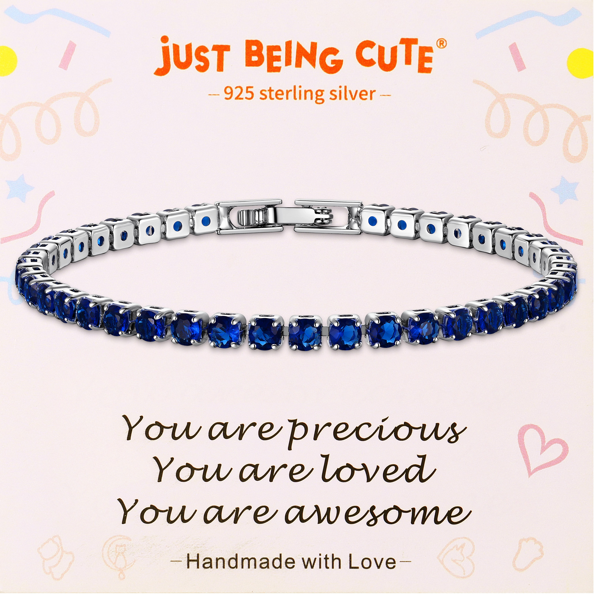 Just Being Cute Tennis Bracelet for Women Cubic Zirconia Bracelets Wedding Birthday Jewelry Gifts with Card for Her Girlfriend