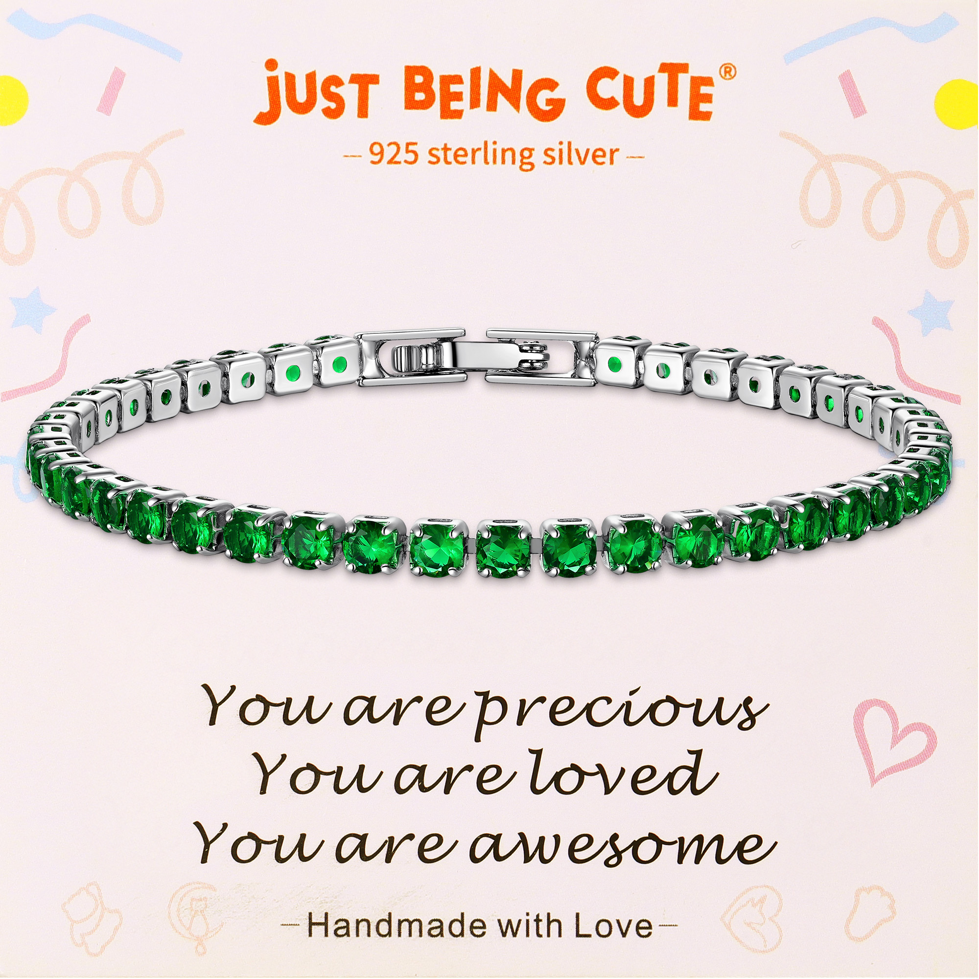 Just Being Cute Tennis Bracelet for Women Cubic Zirconia Bracelets Wedding Birthday Jewelry Gifts with Card for Her Girlfriend