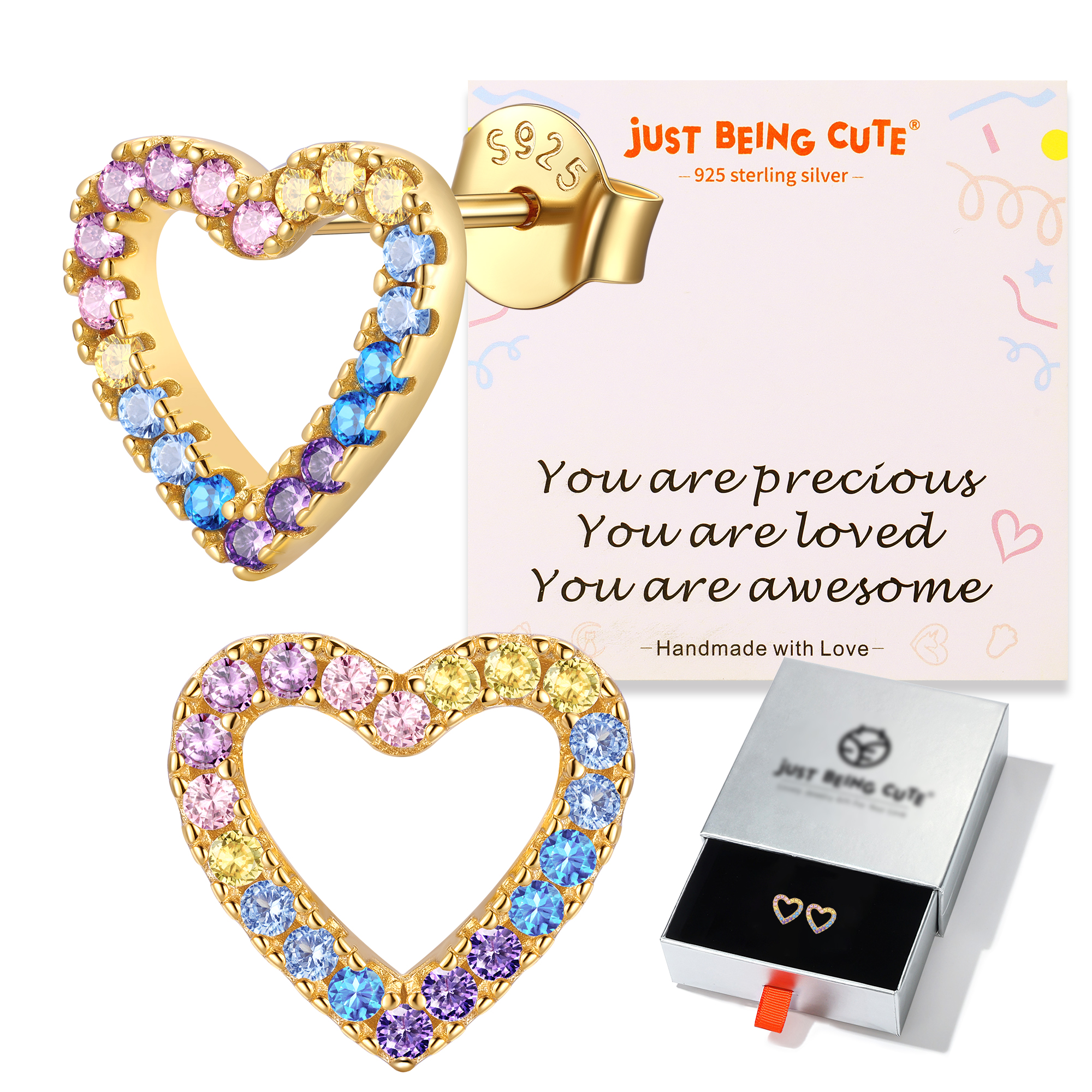 Just Being Cute Heart Stud Earrings for Women Earring with Zircon Birthday Christmas Jewelry Gifts for Girlfriend