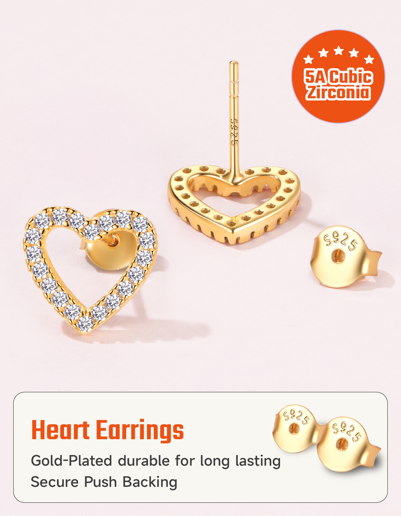 Just Being Cute Heart Stud Earrings for Women Earring with Zircon Birthday Christmas Jewelry Gifts for Girlfriend