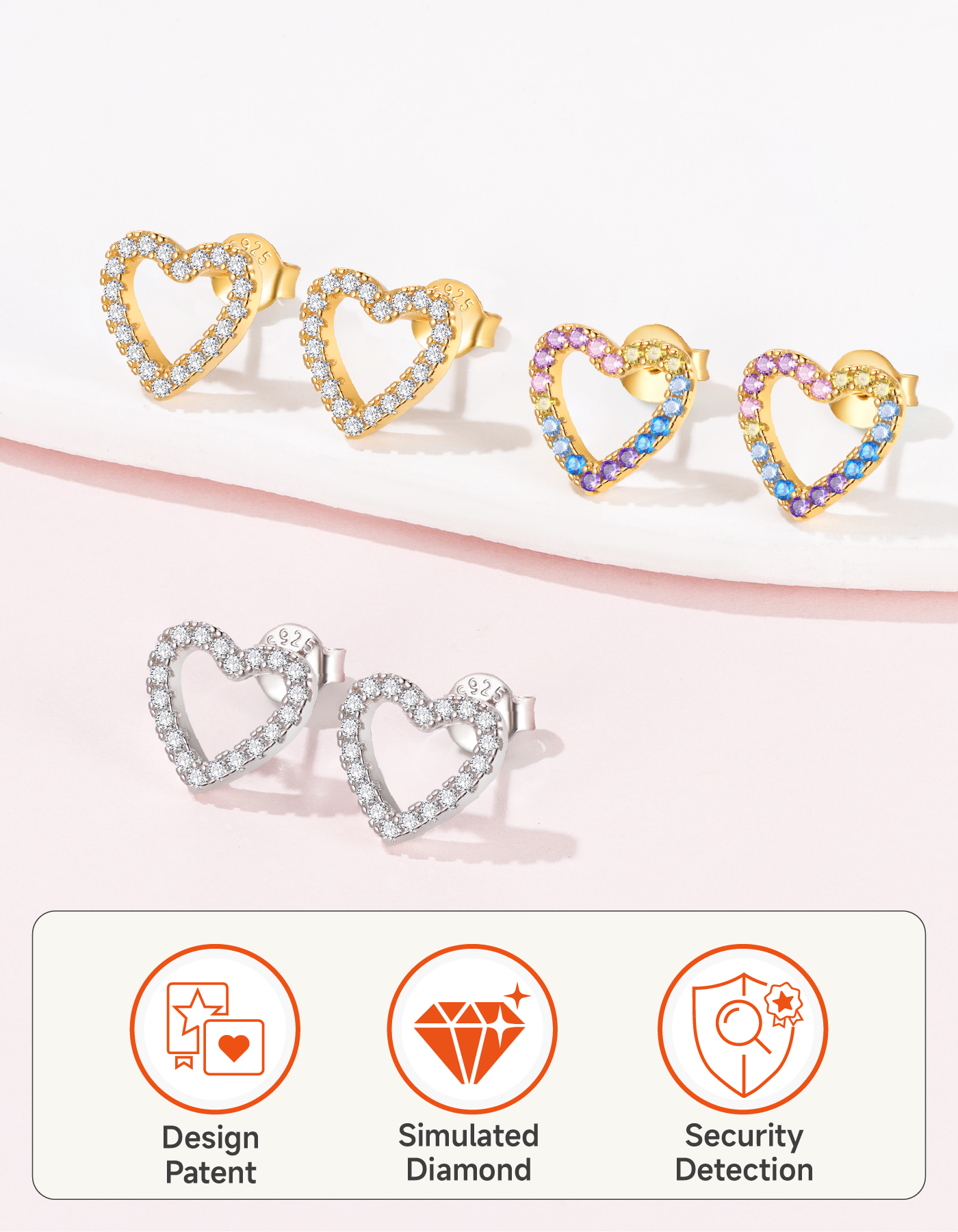Just Being Cute Heart Stud Earrings for Women Earring with Zircon Birthday Christmas Jewelry Gifts for Girlfriend