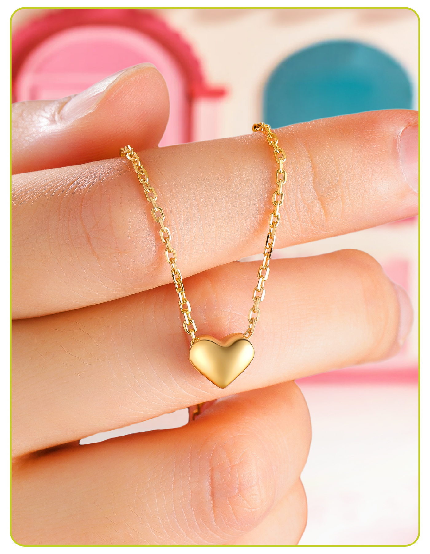 Just Being Cute Puffty Heart Necklace for Women Gold Plated Love Heart Pendant Necklaces Birthday Christmas Jewelry Gifts with Card