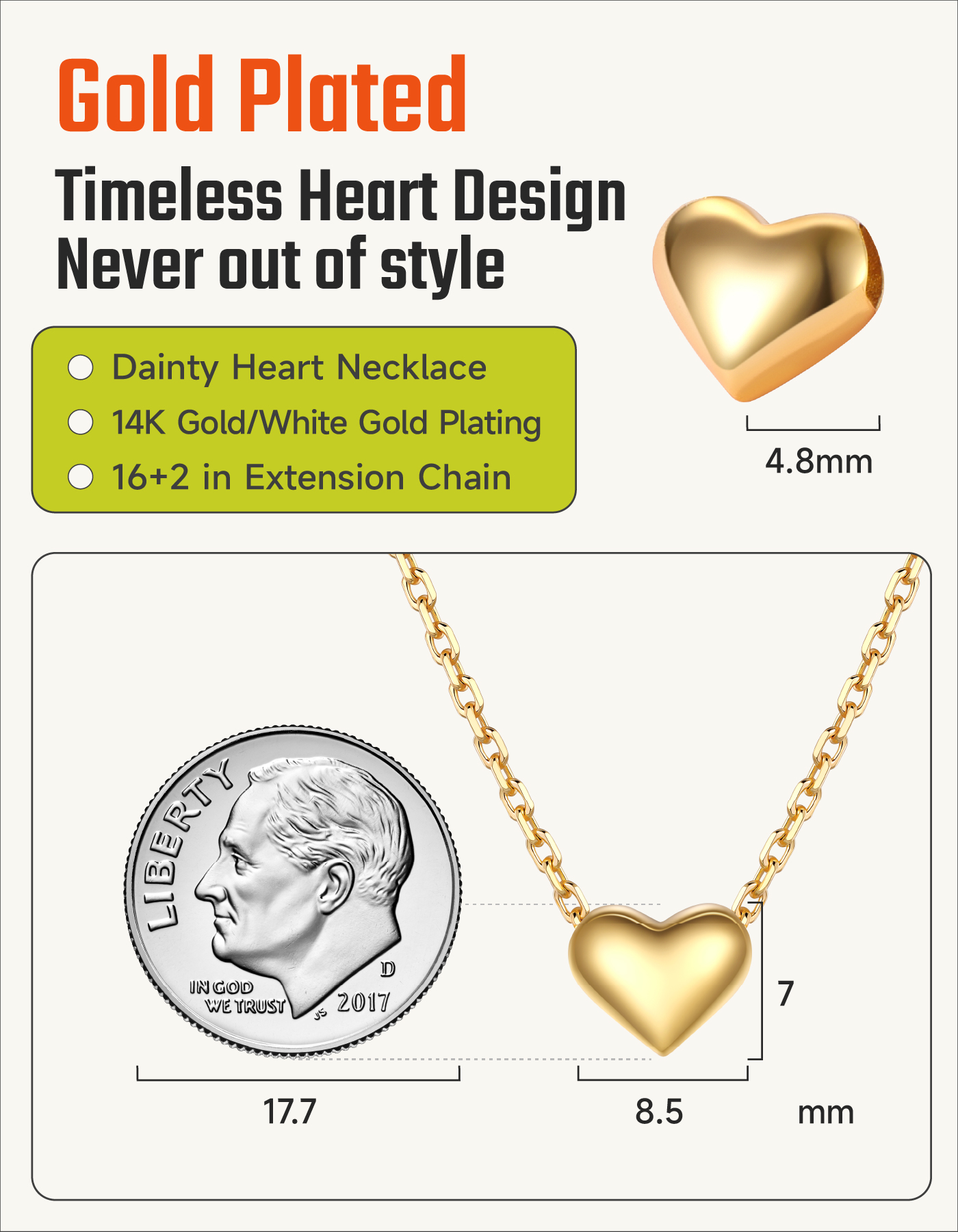 Just Being Cute Puffty Heart Necklace for Women Gold Plated Love Heart Pendant Necklaces Birthday Christmas Jewelry Gifts with Card