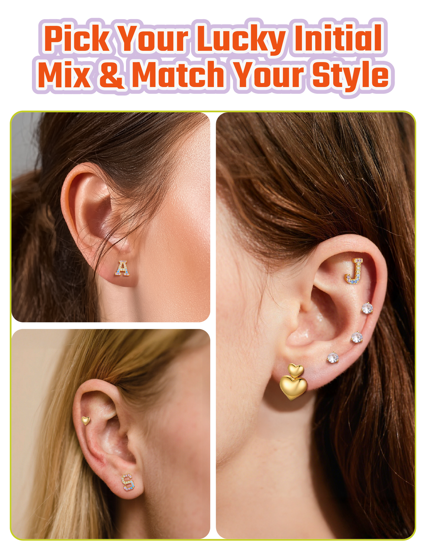 Just Being Cute Initial Earrings for Women Rainbow Cubic Zirconia Letter Stud Earring Hypoallergenic Alphabets A-Z Studs Birthday Christmas Jewelry for Her with Gift Card