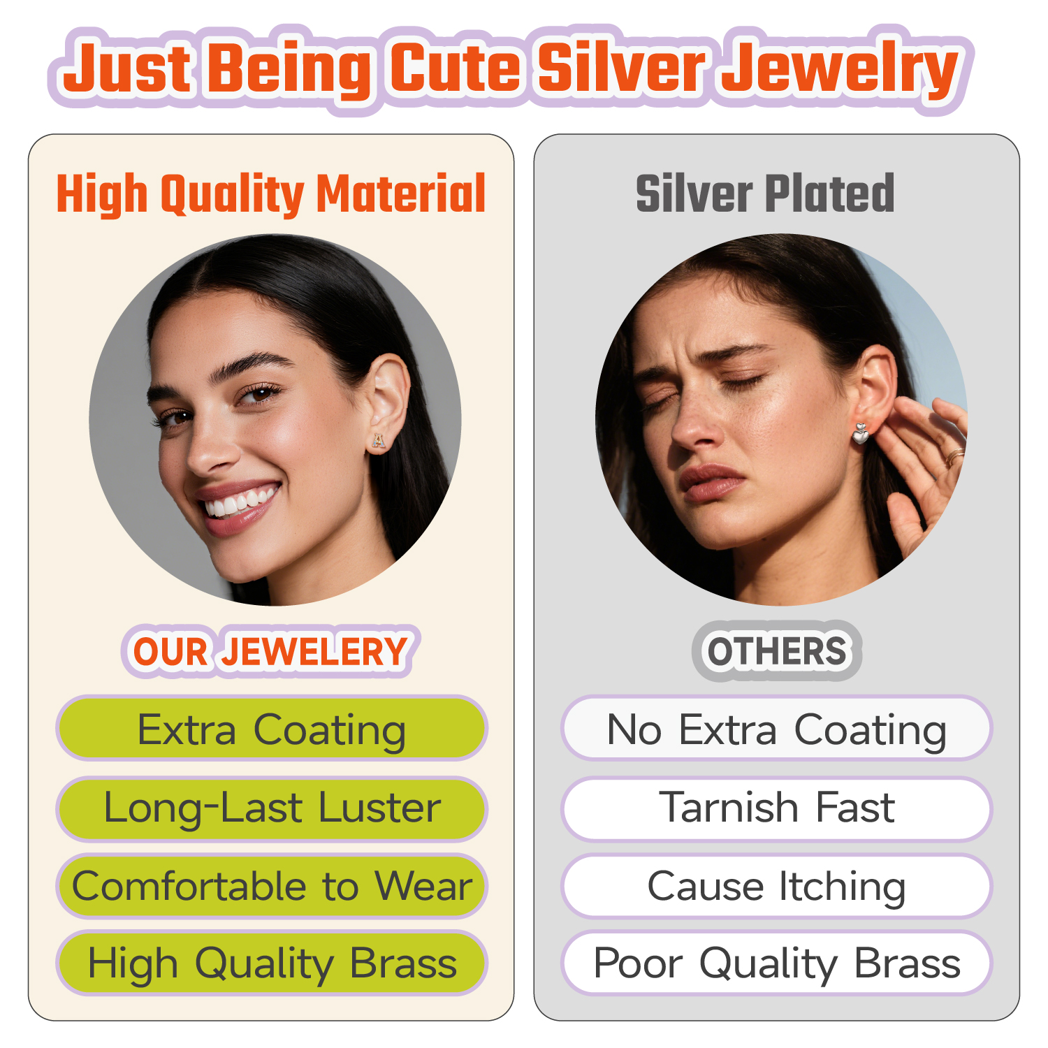 Just Being Cute Women Initial Jewelry Set, 14K Gold Plated Necklace Earrings with Colorful Cubic Zirconia, Personalized Name Birthday Valentines Day Gifts Her Girlfriend Wife Lady Adults Age Ideas