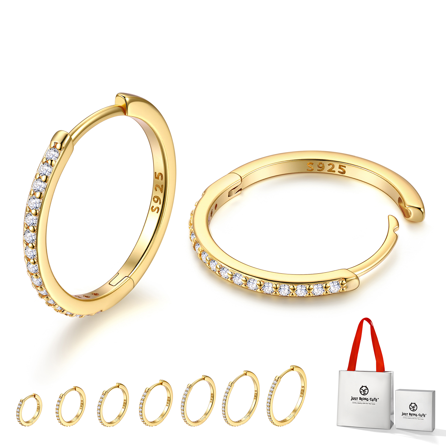 Just Being Cute White Gold Plated Hoop Earrings for Women, Lightweight Small Cubic Zirconia Huggie Hoop Earrings with 925 Sterling Silver Pins & Backs, Valentines Gifts for Her with Box
