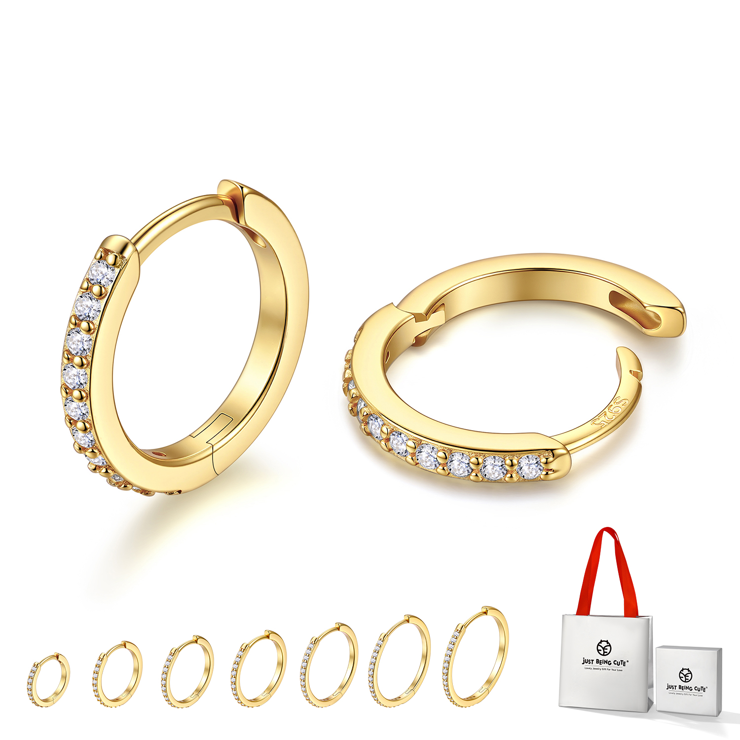 Just Being Cute White Gold Plated Hoop Earrings for Women, Lightweight Small Cubic Zirconia Huggie Hoop Earrings with 925 Sterling Silver Pins & Backs, Valentines Gifts for Her with Box