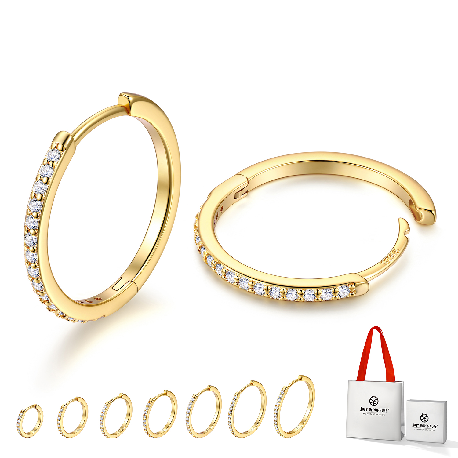 Just Being Cute White Gold Plated Hoop Earrings for Women, Lightweight Small Cubic Zirconia Huggie Hoop Earrings with 925 Sterling Silver Pins & Backs, Valentines Gifts for Her with Box