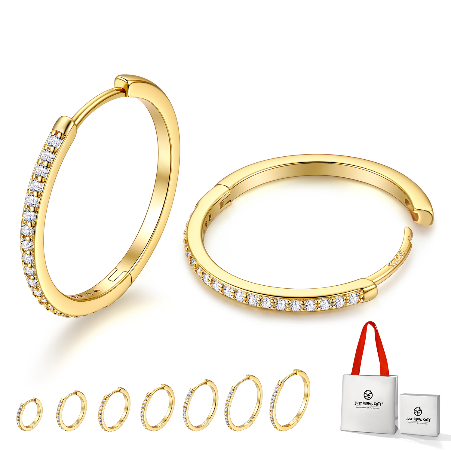 Just Being Cute White Gold Plated Hoop Earrings for Women, Lightweight Small Cubic Zirconia Huggie Hoop Earrings with 925 Sterling Silver Pins & Backs, Valentines Gifts for Her with Box