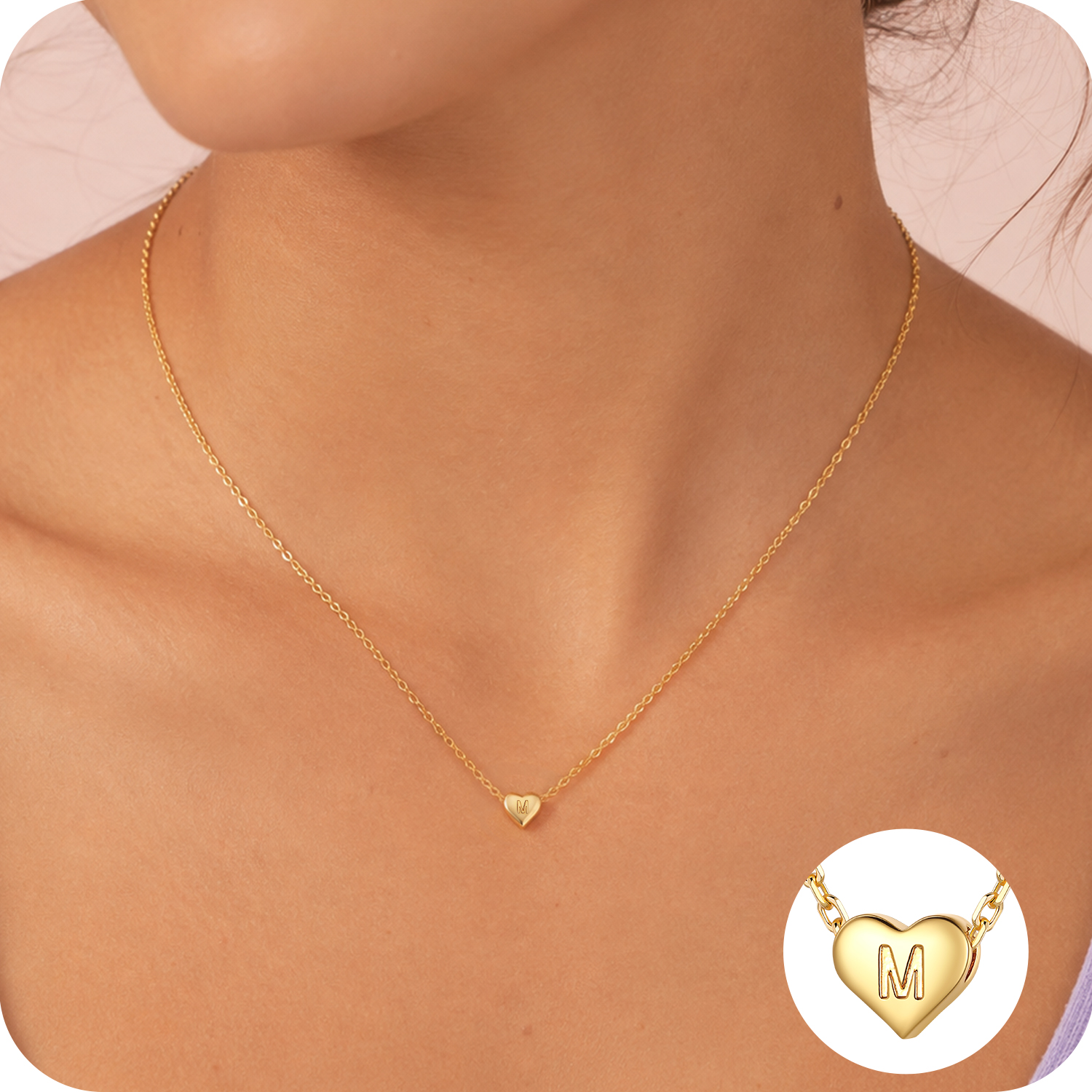 Just Being Cute Heart Necklaces for Women, 14K Gold Plated Love Initial A Pendant Necklace Jewelry Gifts for Her, Birthday/Christmas